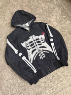 9090 Bone Skeleton Rigid Denim Zip Hoodie Raw Jacket