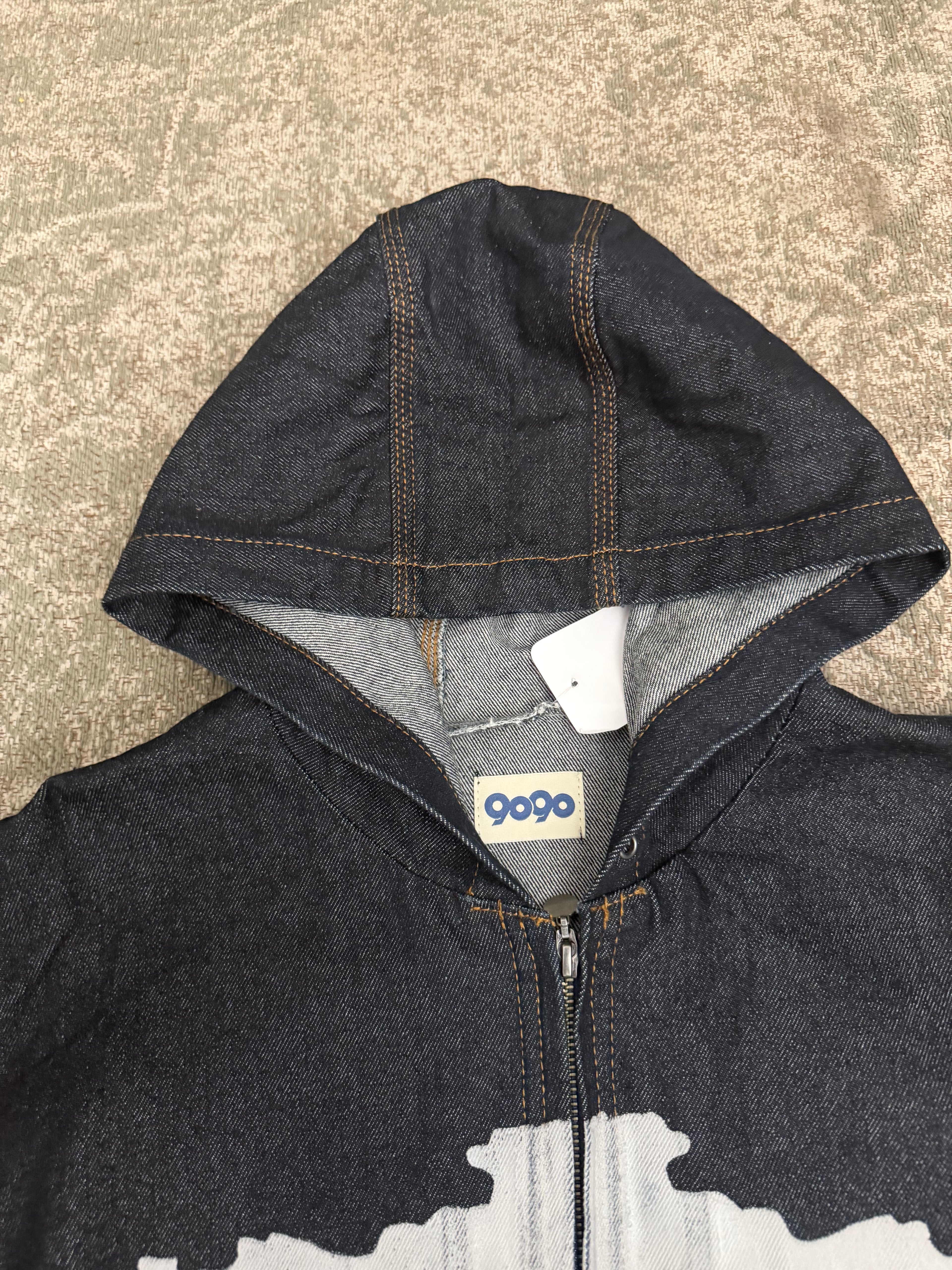 9090 Bone Skeleton Rigid Denim Zip Hoodie Raw Jacket