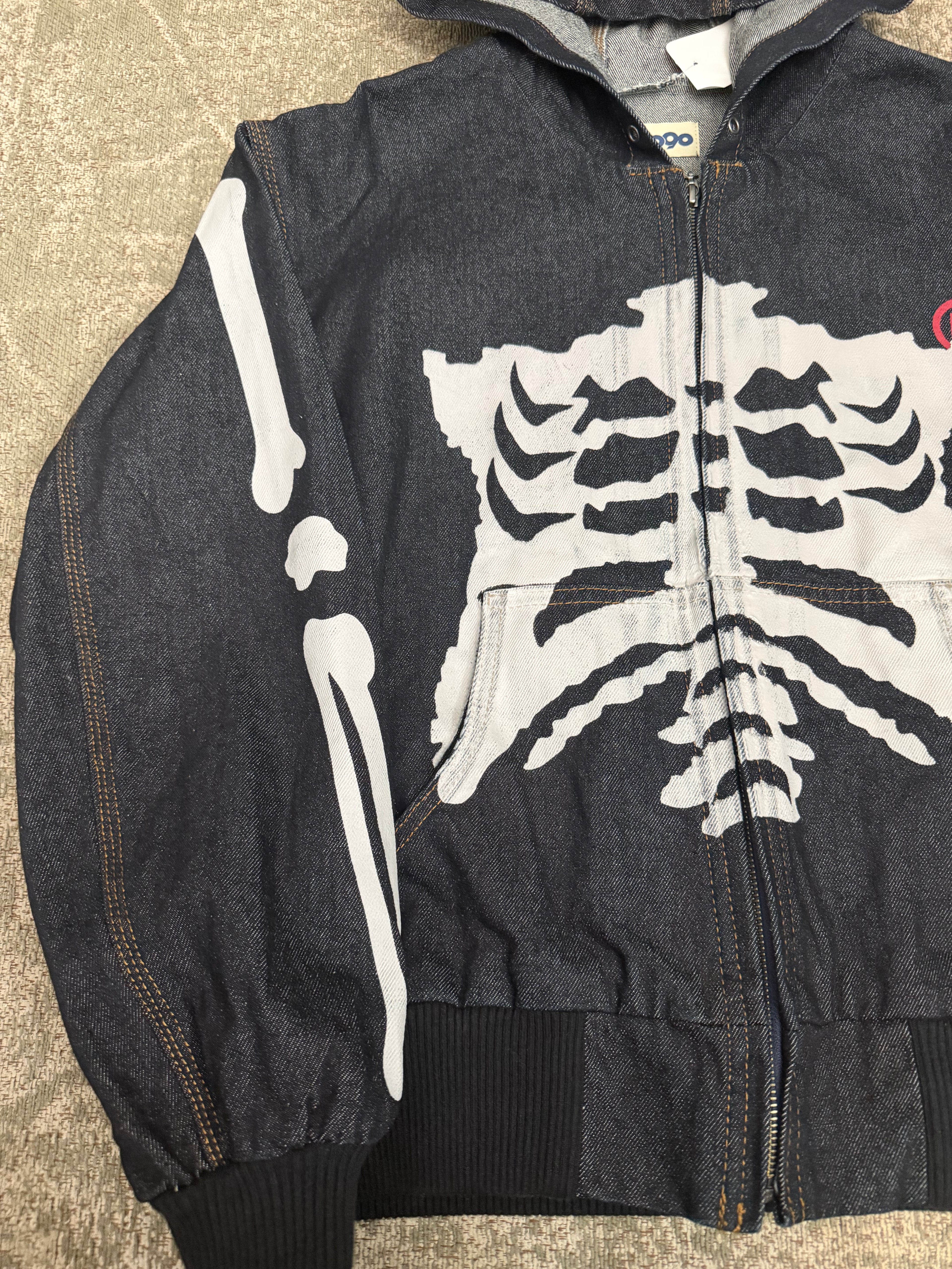 9090 Bone Skeleton Rigid Denim Zip Hoodie Raw Jacket
