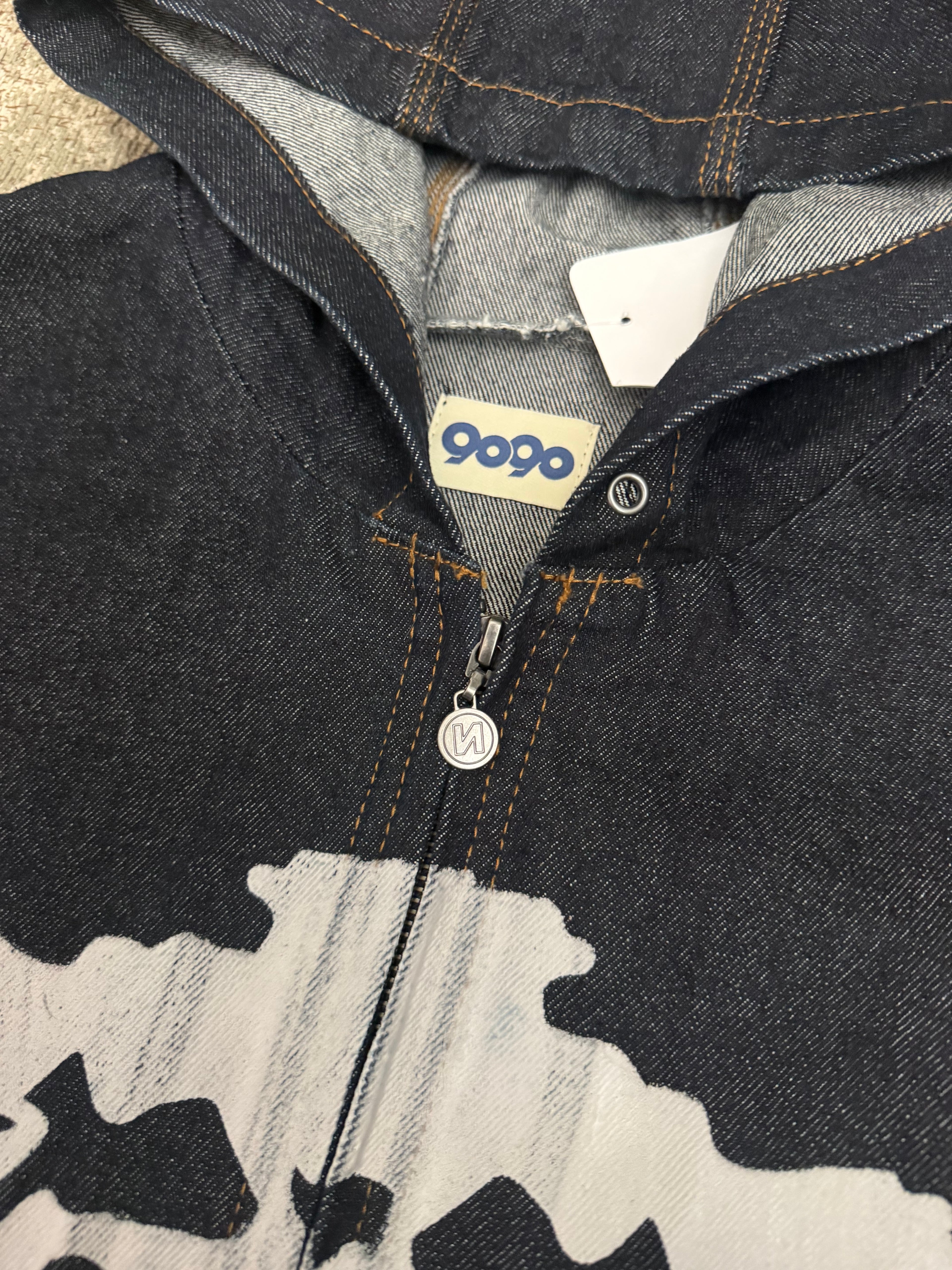 9090 Bone Skeleton Rigid Denim Zip Hoodie Raw Jacket