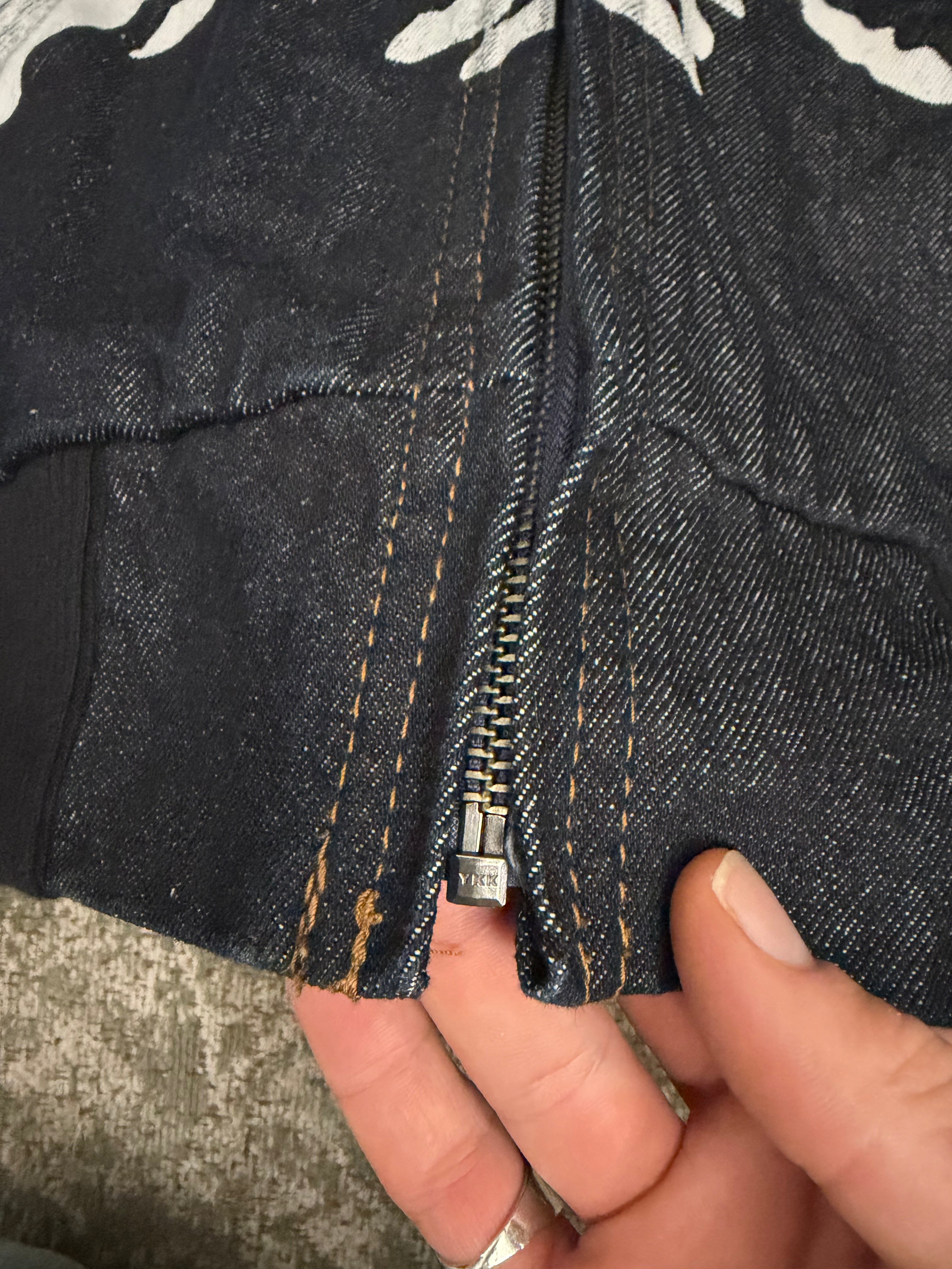 9090 Bone Skeleton Rigid Denim Zip Hoodie Raw Jacket