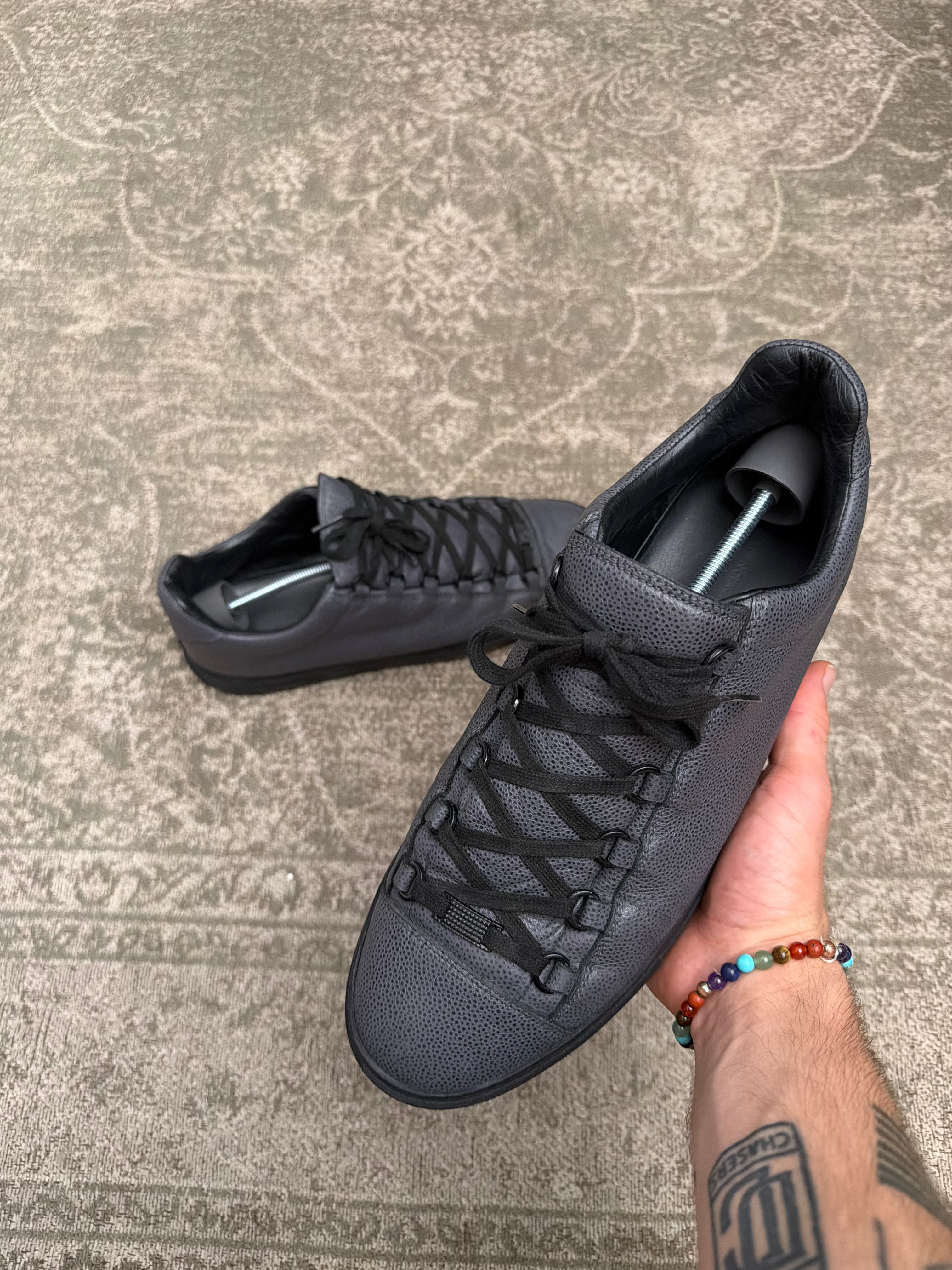 Balenciaga Arena Low Grey Black Grained Leather