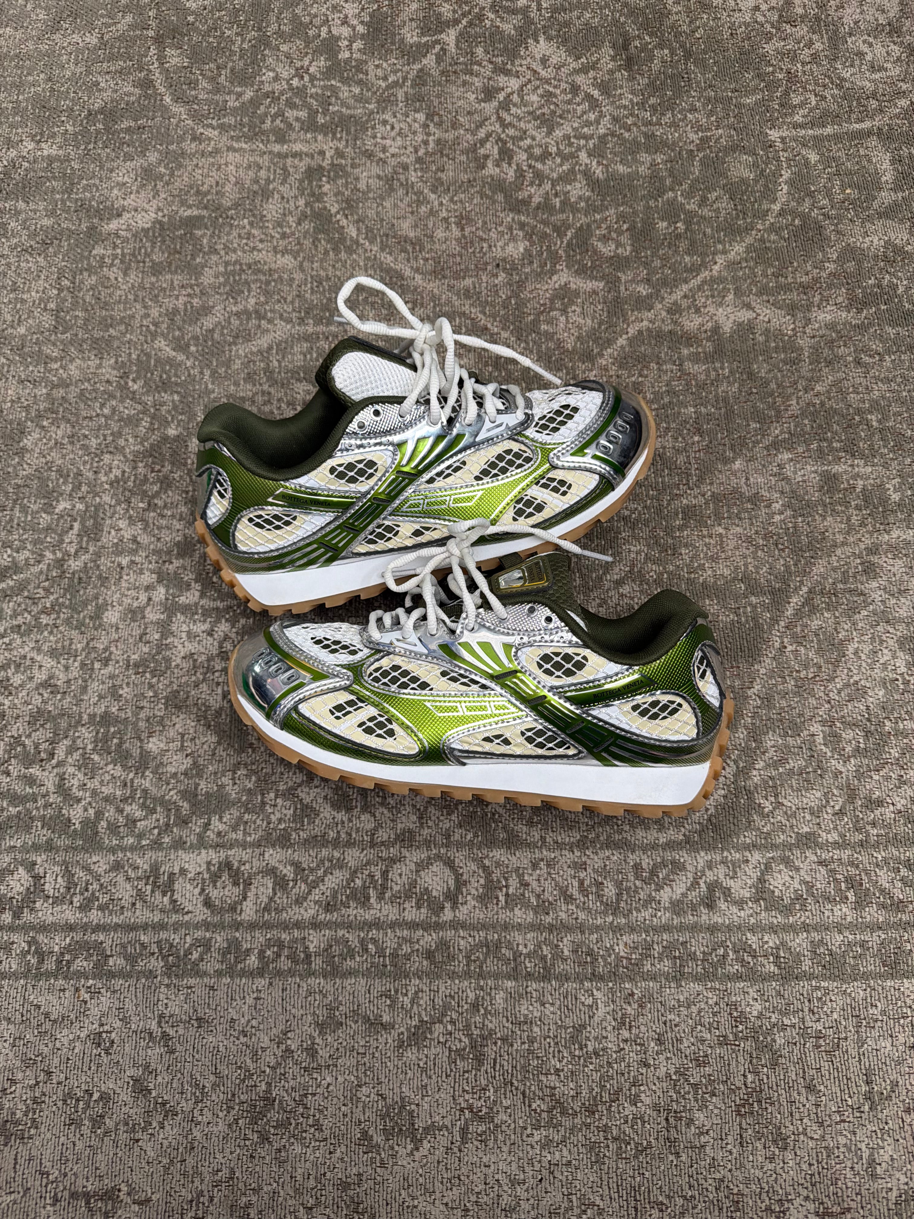 Bottega Veneta Orbit Sneakers White Green Silver