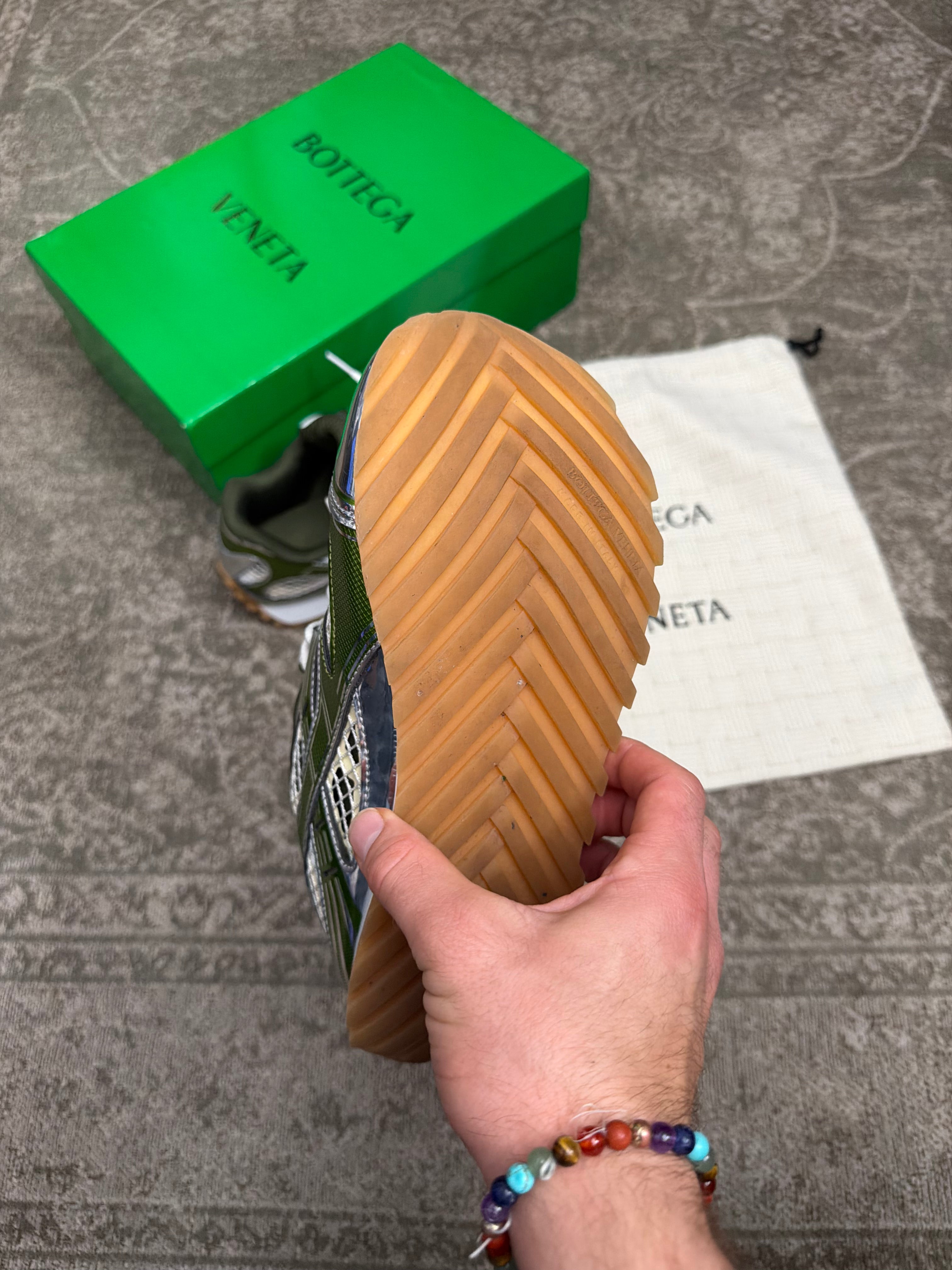 Bottega Veneta Orbit Sneakers White Green Silver