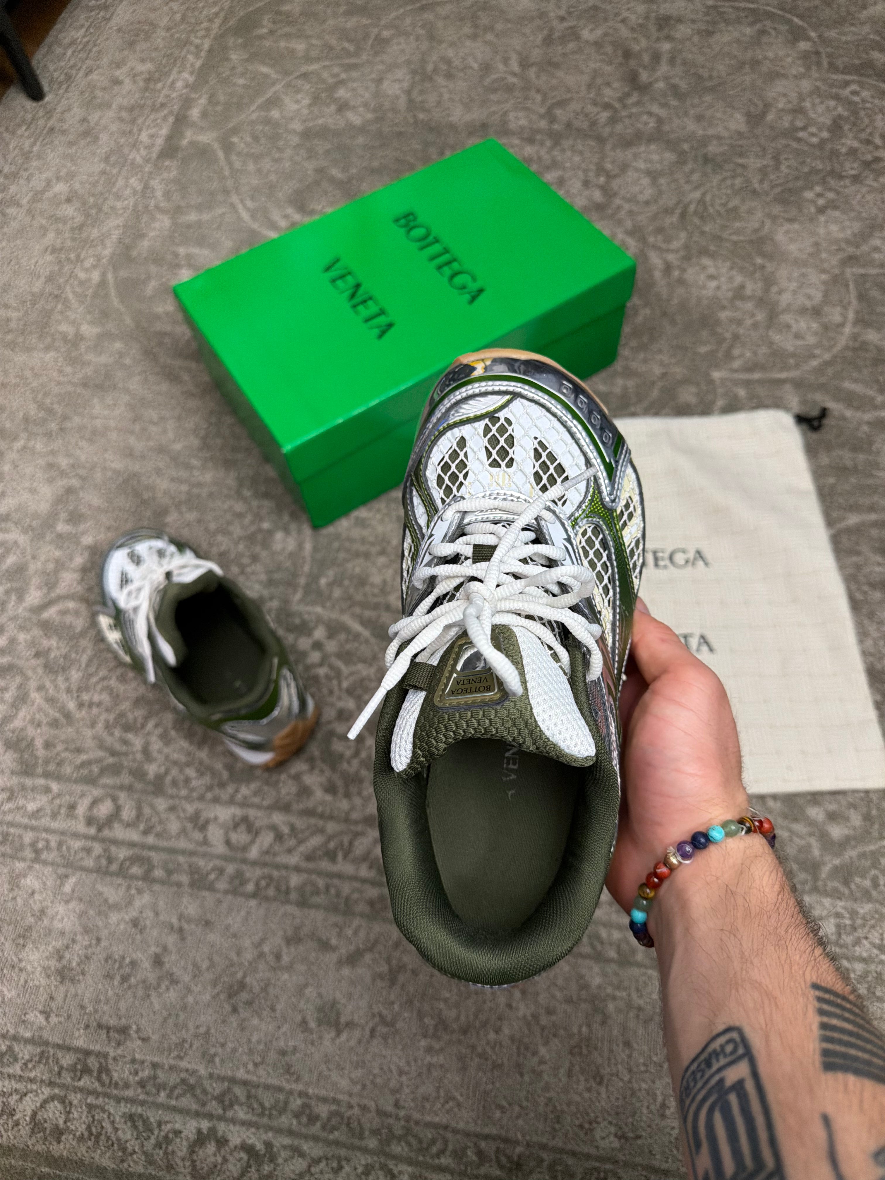 Bottega Veneta Orbit Sneakers White Green Silver