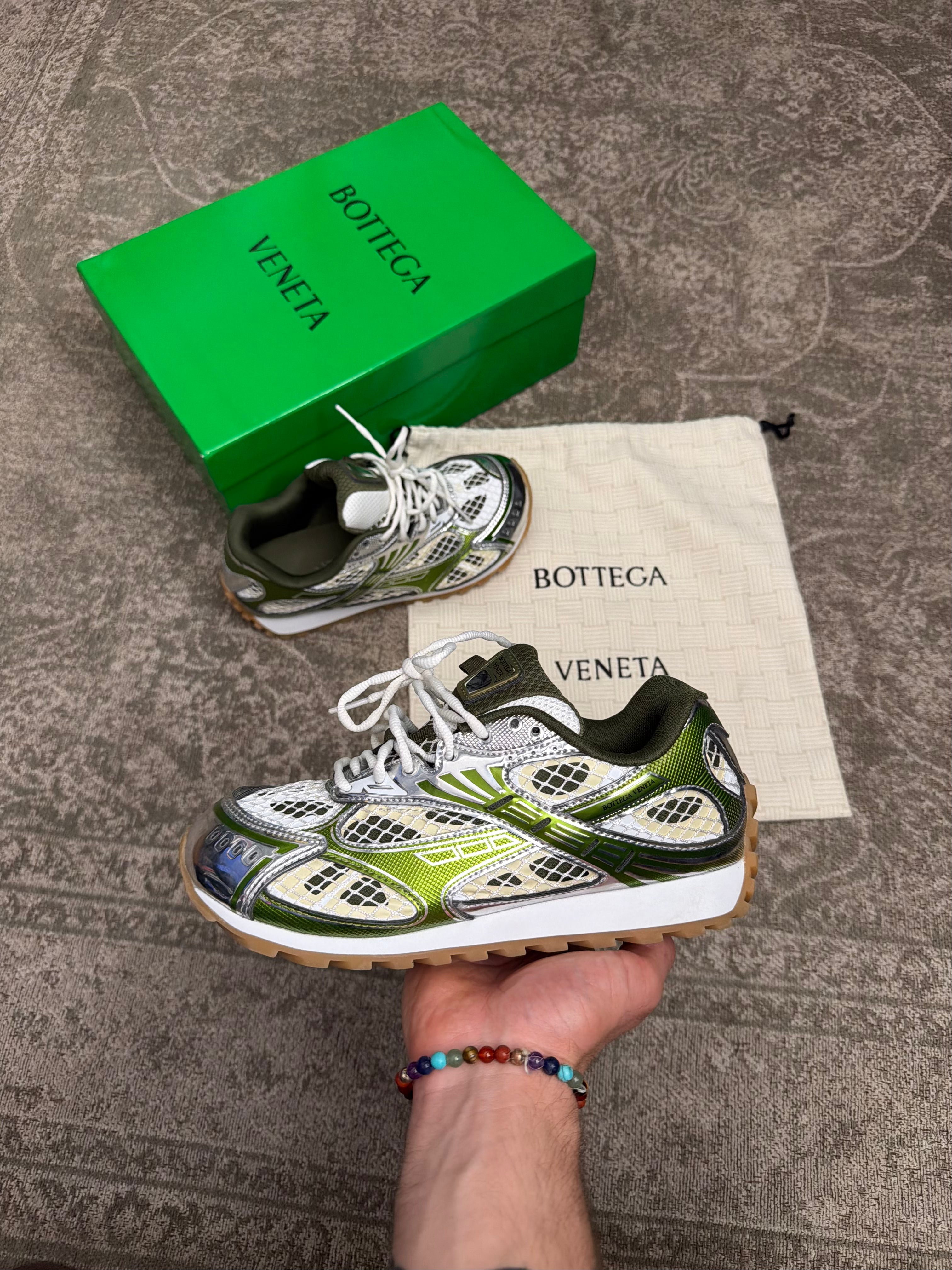Bottega Veneta Orbit Sneakers White Green Silver