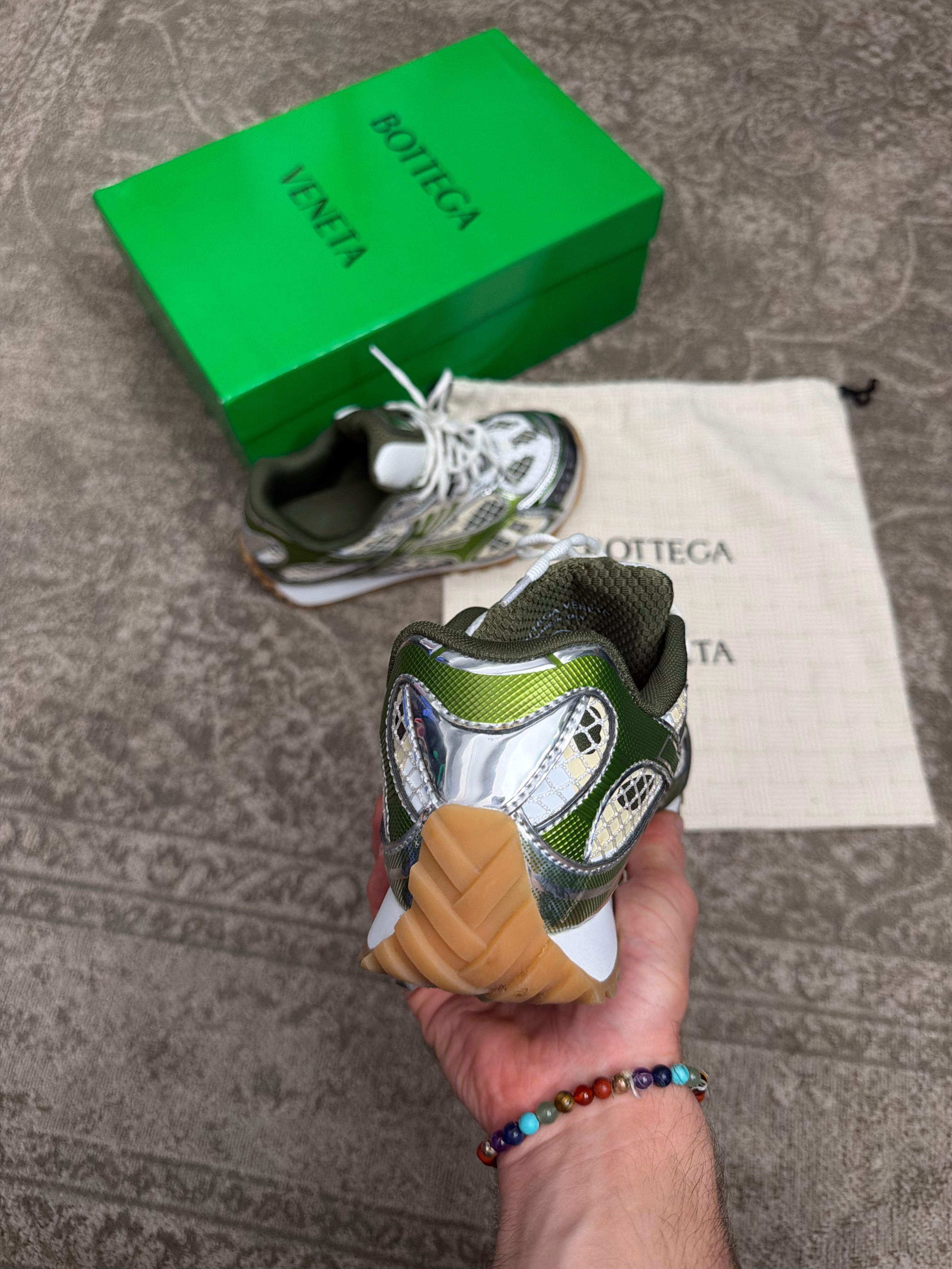 Bottega Veneta Orbit Sneakers White Green Silver