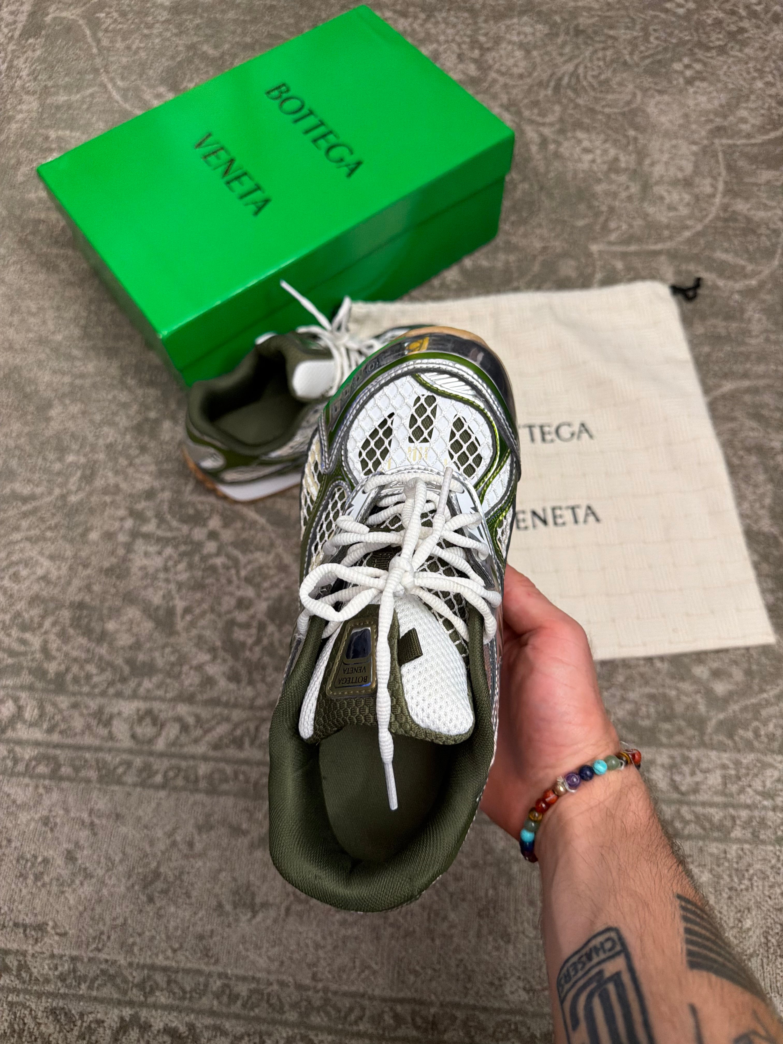 Bottega Veneta Orbit Sneakers White Green Silver