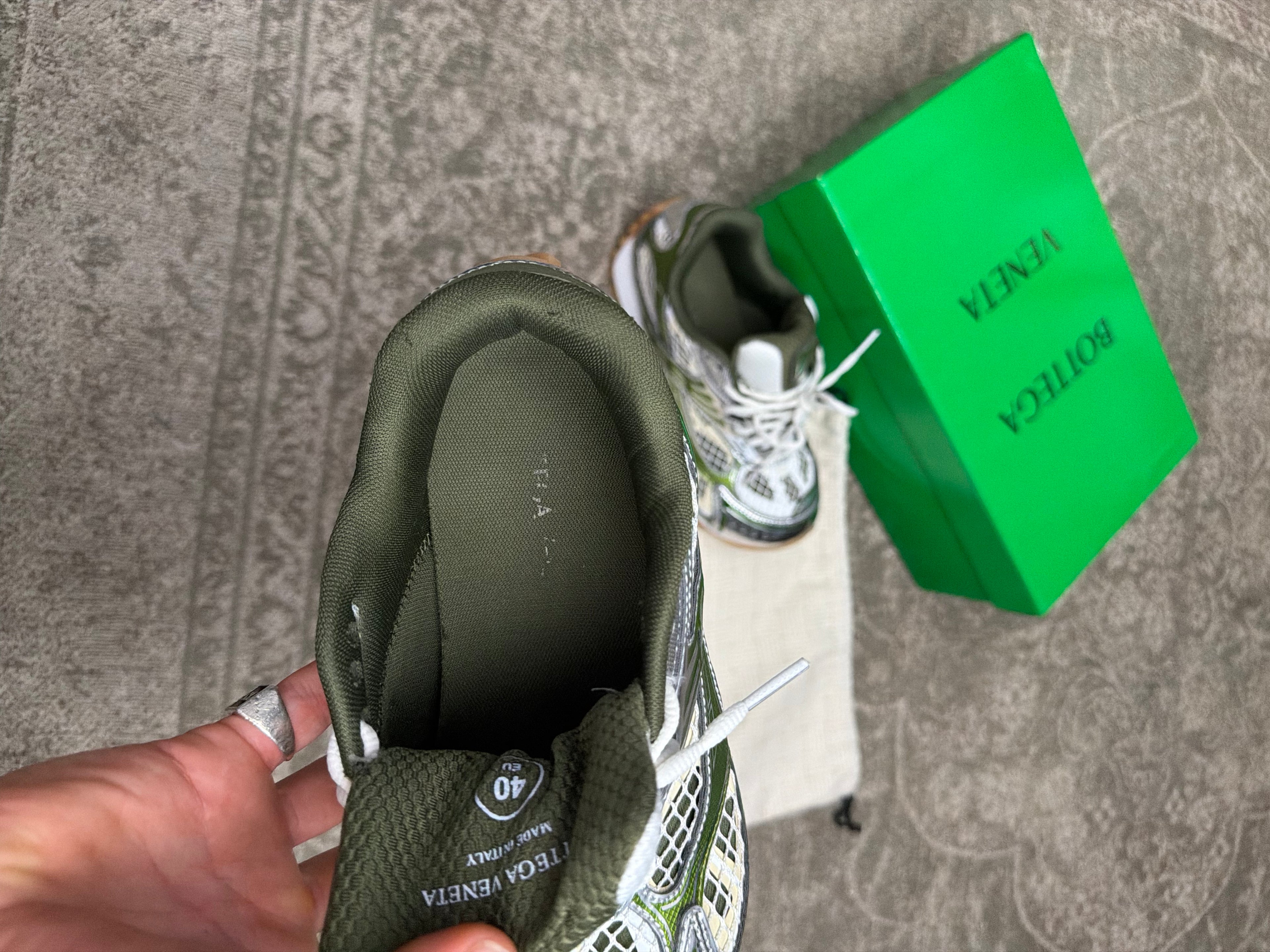 Bottega Veneta Orbit Sneakers White Green Silver