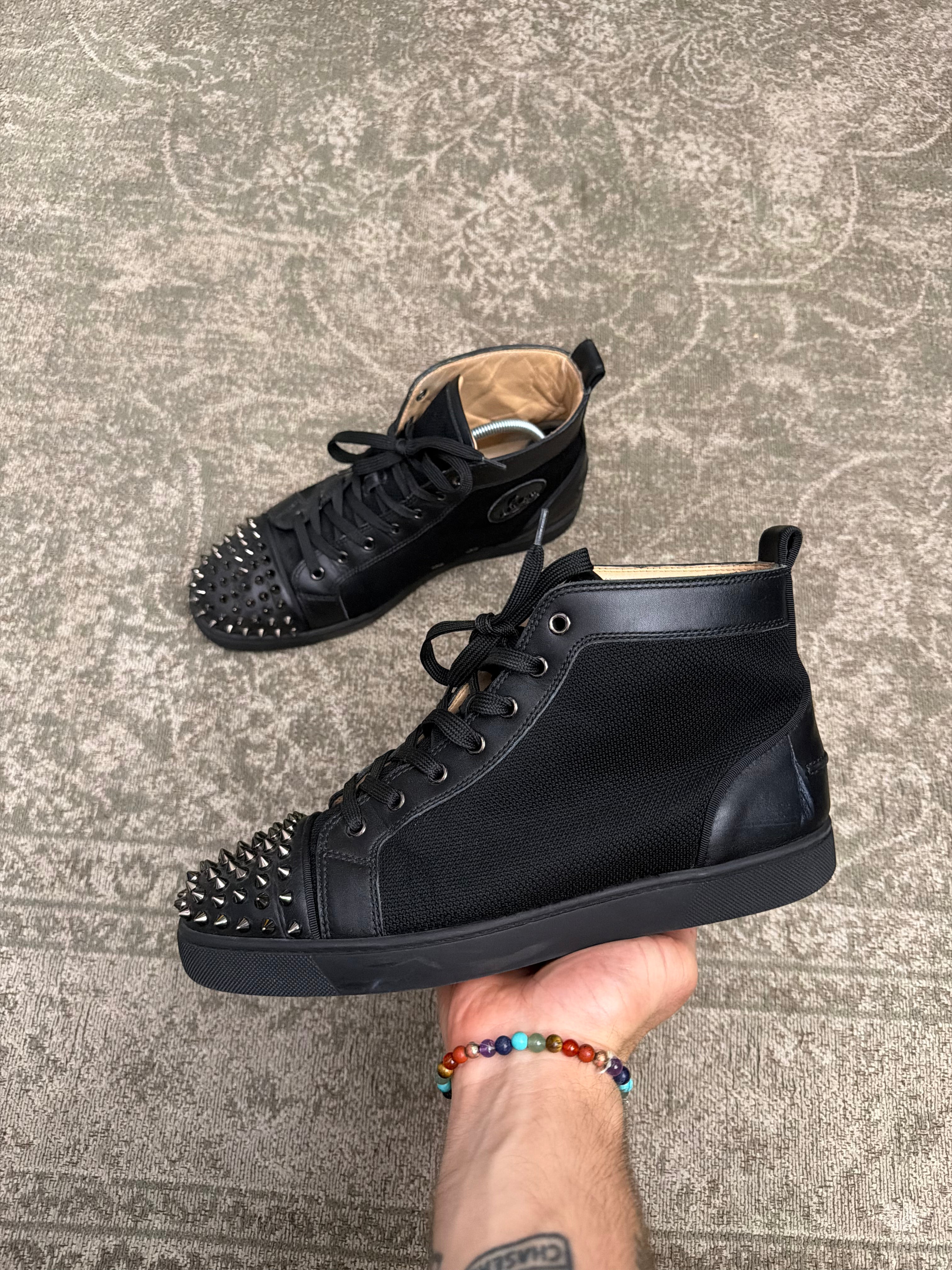 Christian Louboutin Louis Spikes Sneaker High Black Mesh Leather