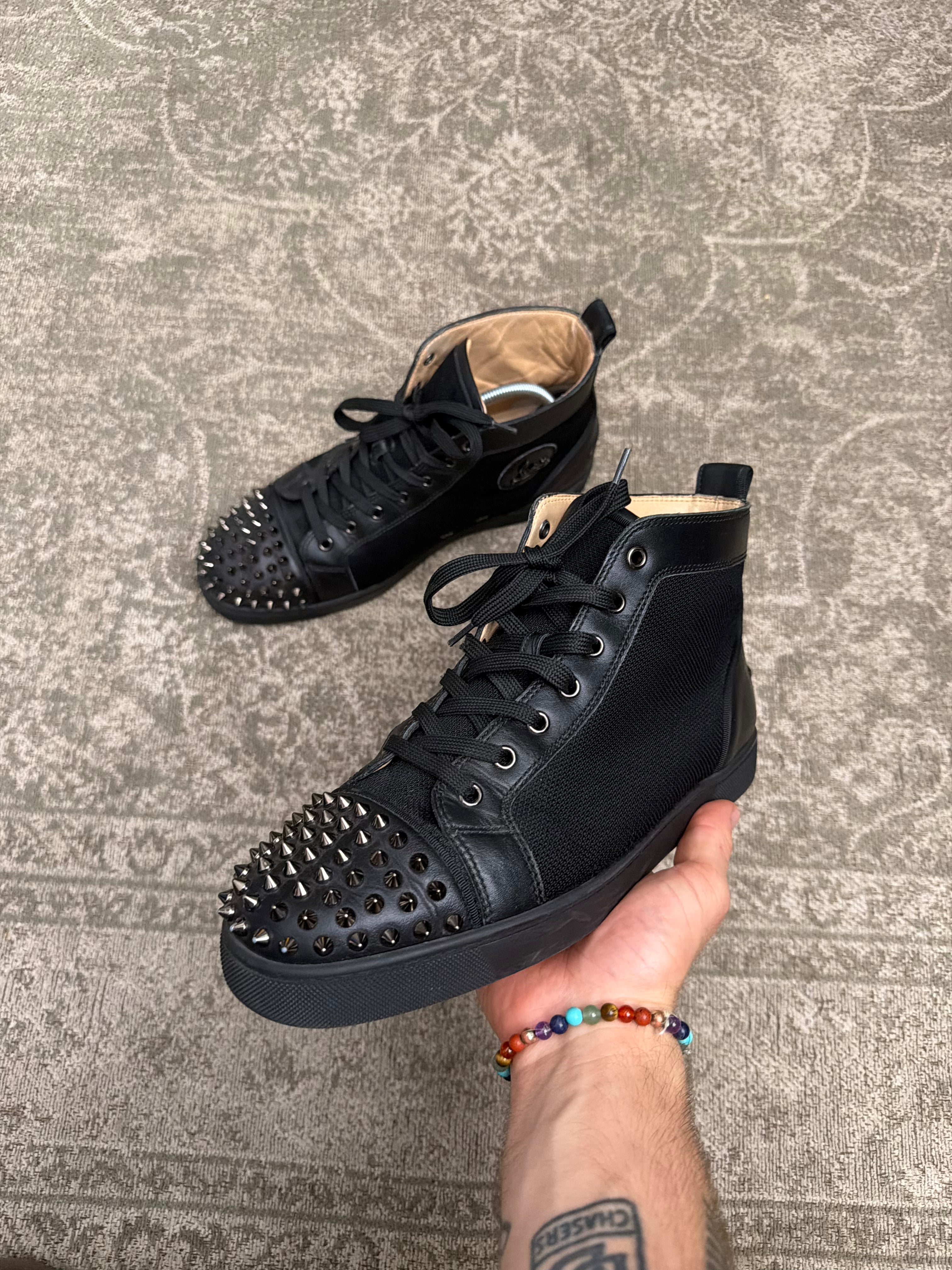 Christian Louboutin Louis Spikes Sneaker High Black Mesh Leather