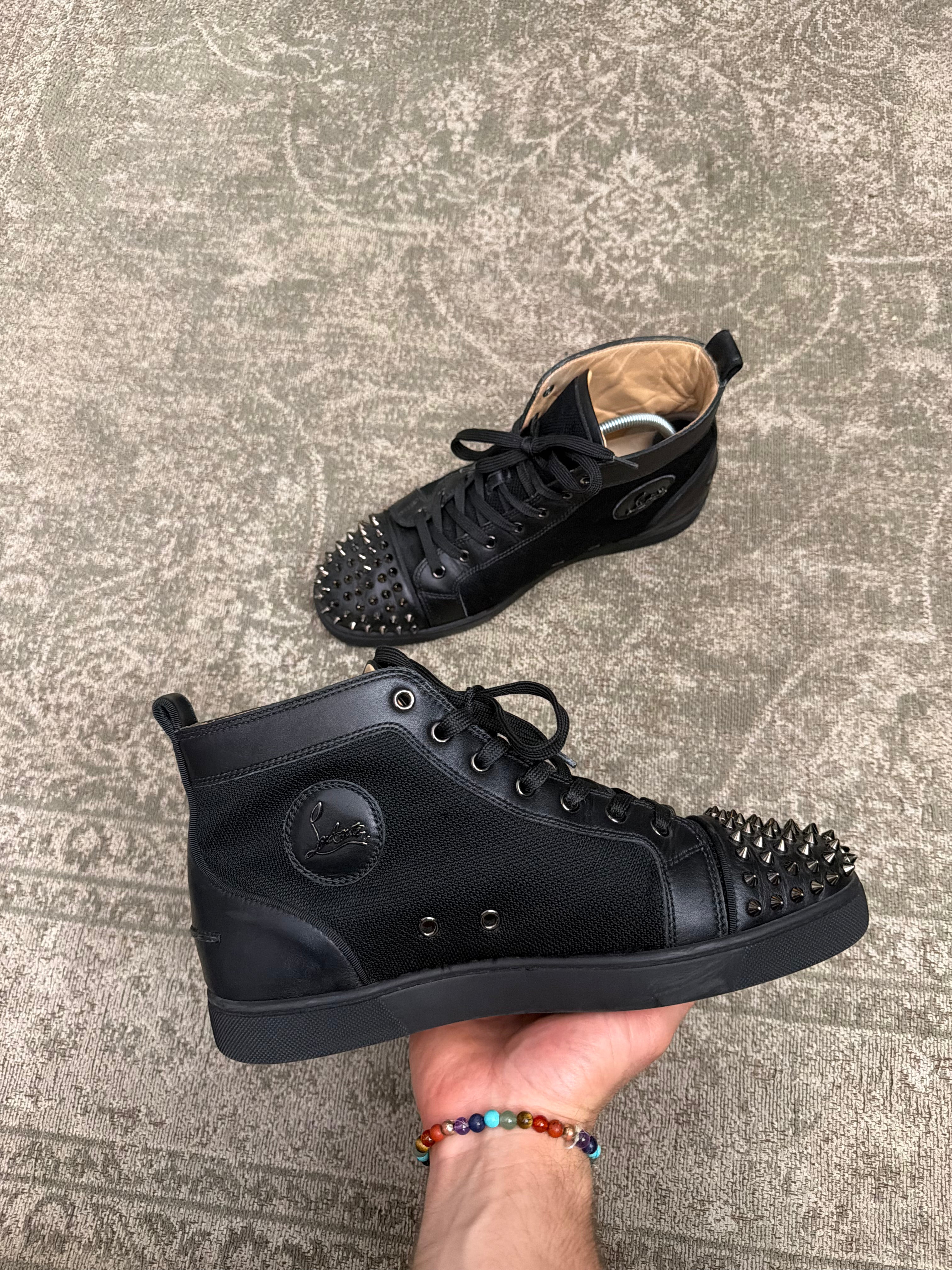 Christian Louboutin Louis Spikes Sneaker High Black Mesh Leather