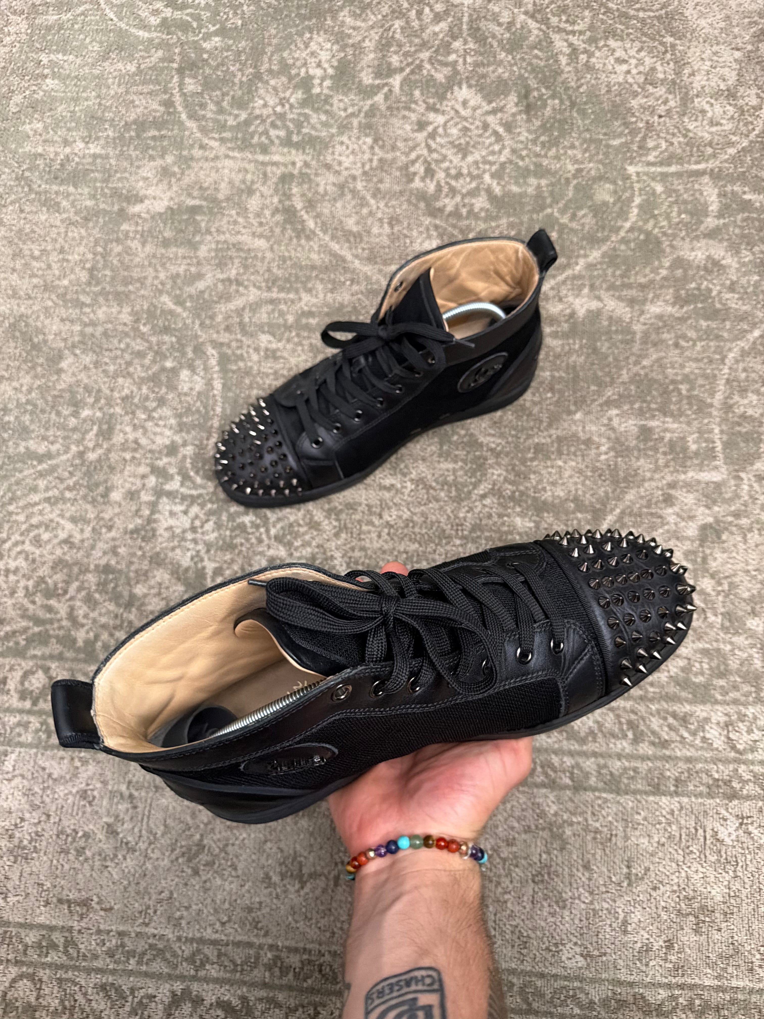 Christian Louboutin Louis Spikes Sneaker High Black Mesh Leather