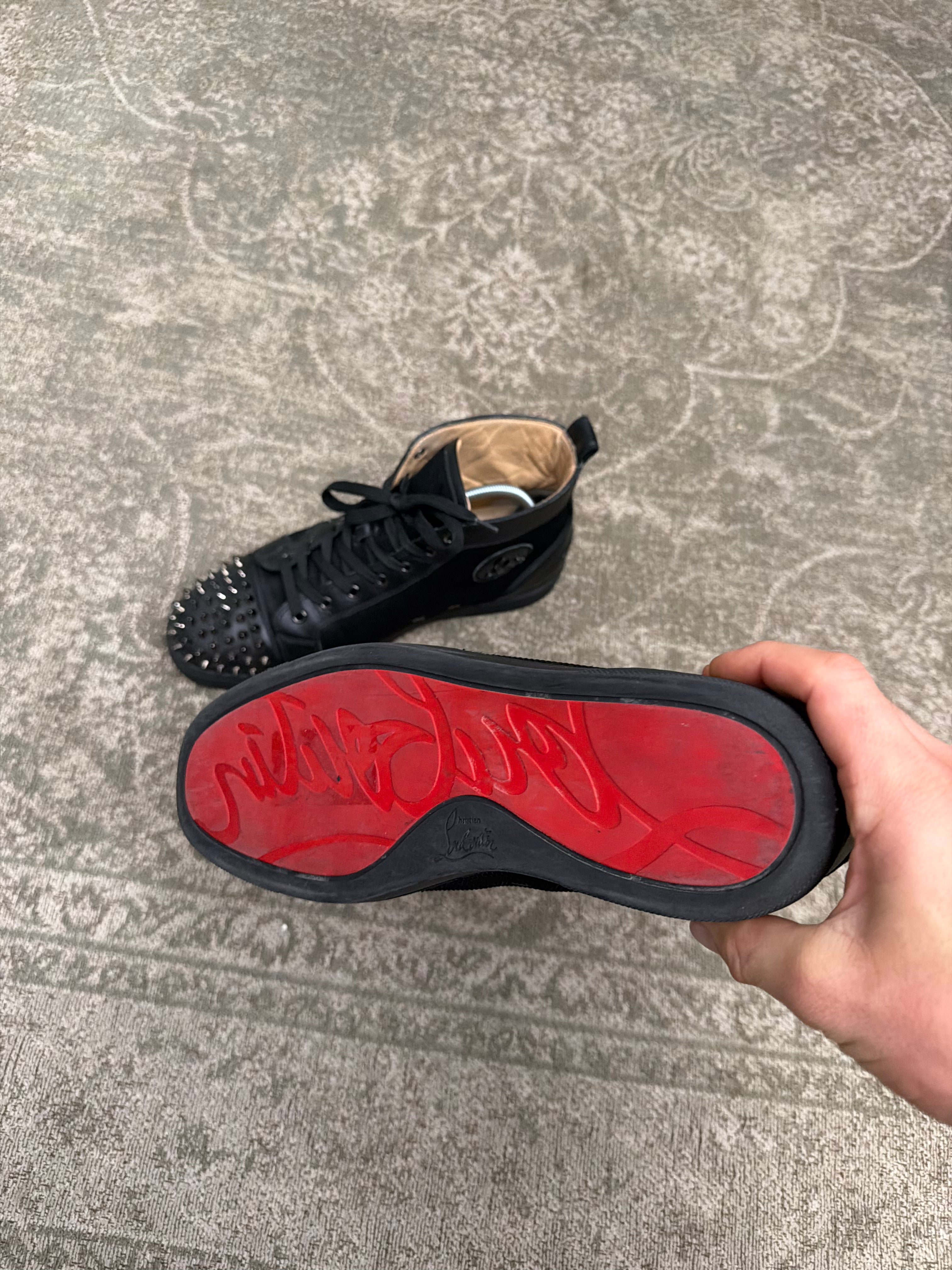 Christian Louboutin Louis Spikes Sneaker High Black Mesh Leather