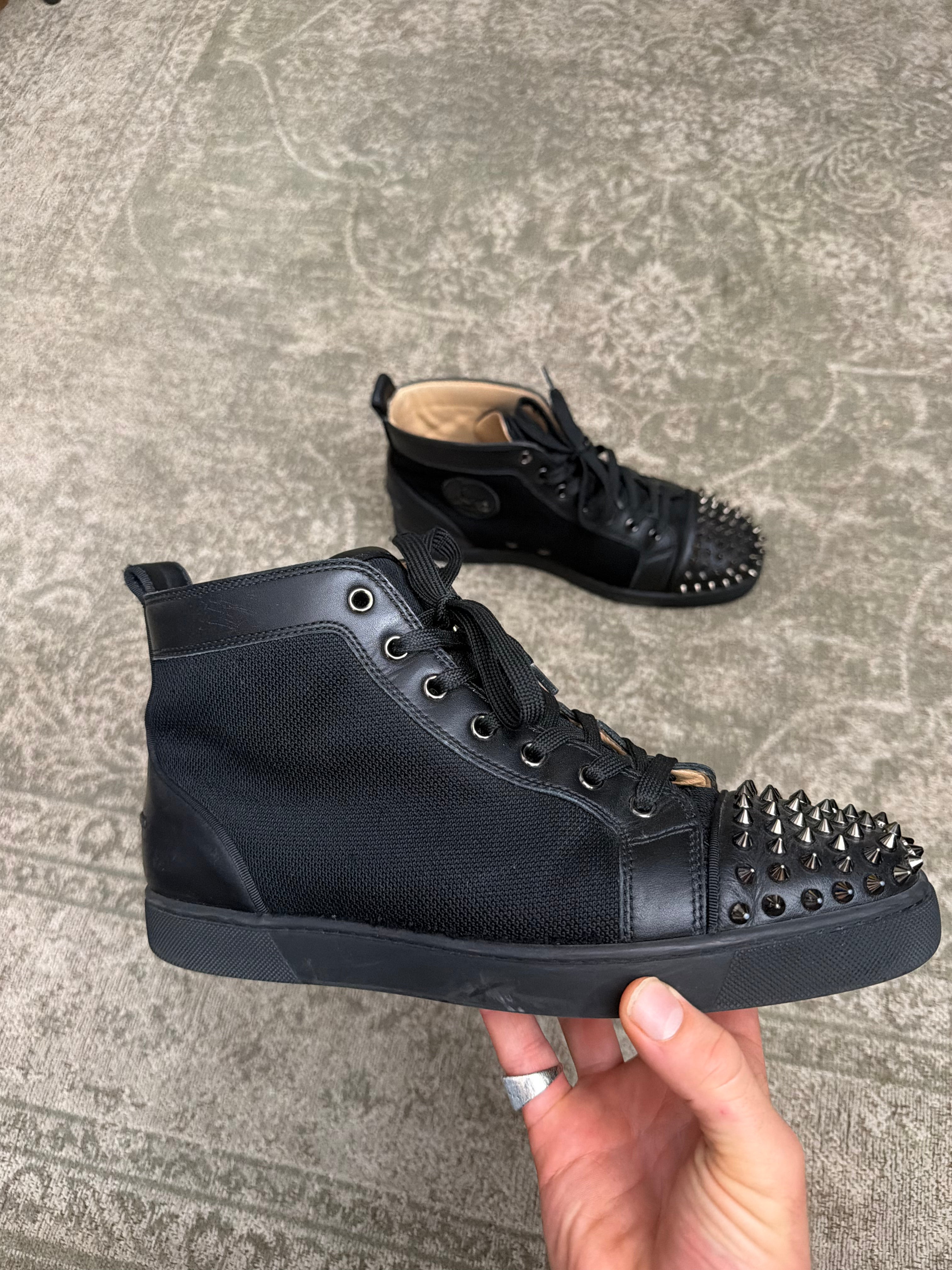 Christian Louboutin Louis Spikes Sneaker High Black Mesh Leather