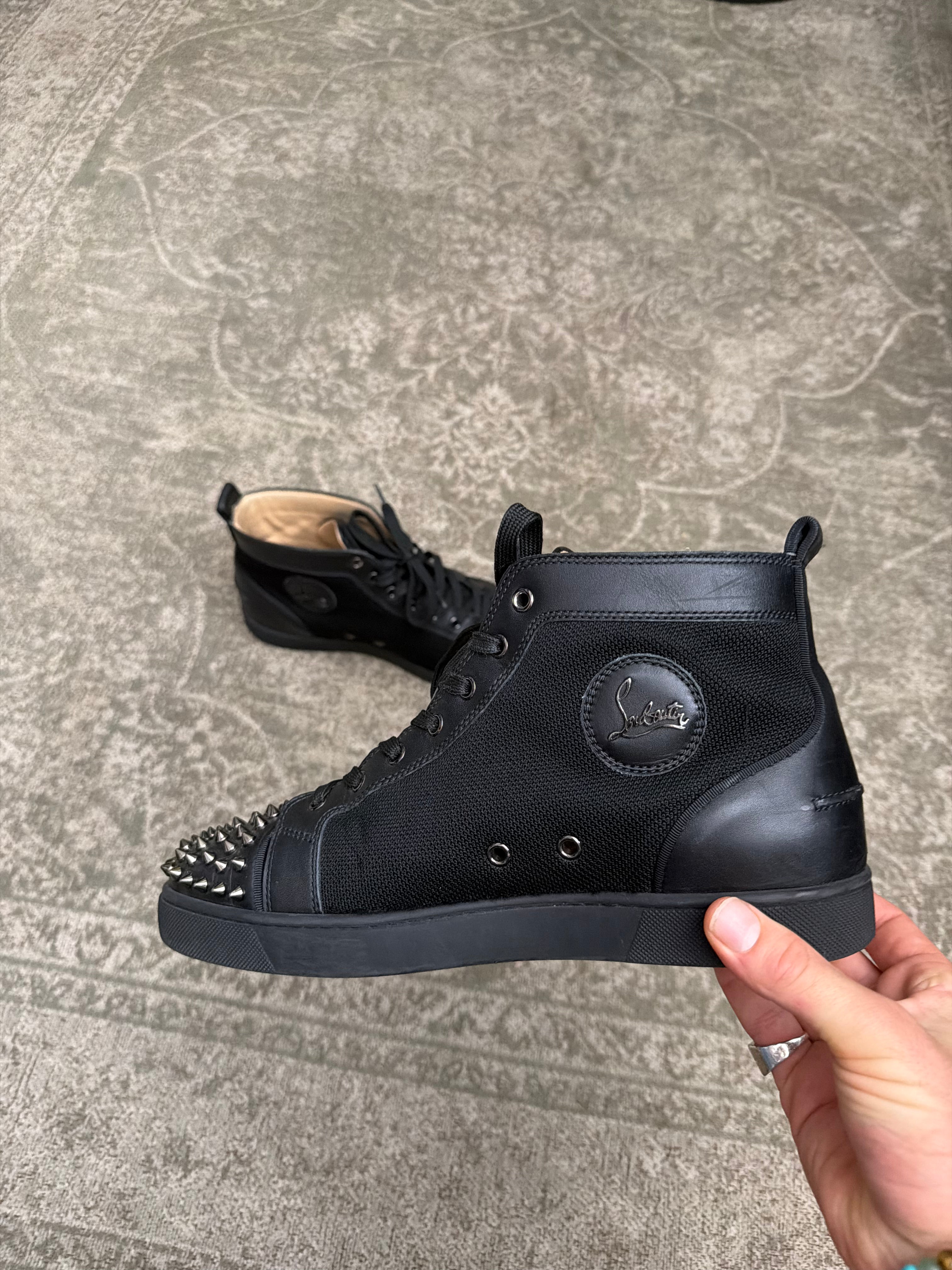Christian Louboutin Louis Spikes Sneaker High Black Mesh Leather
