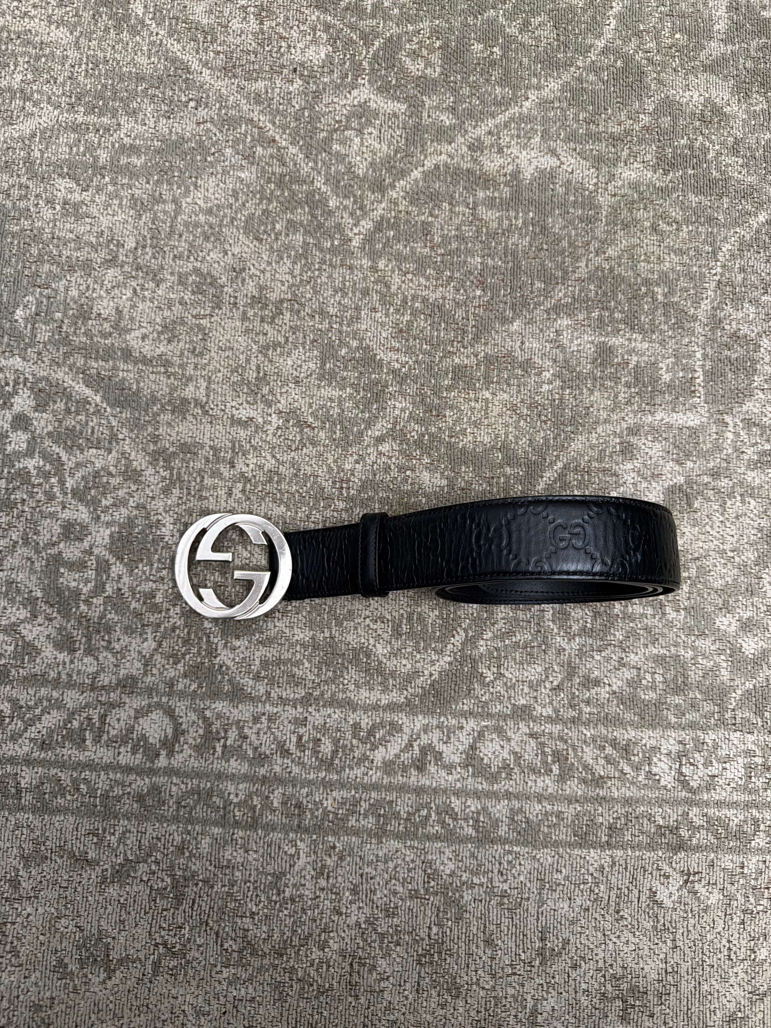 Gucci Interlocking G Monogram Signature Belt Black Silver Monogram