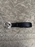 Gucci Interlocking G Monogram Signature Belt Black Silver Monogram