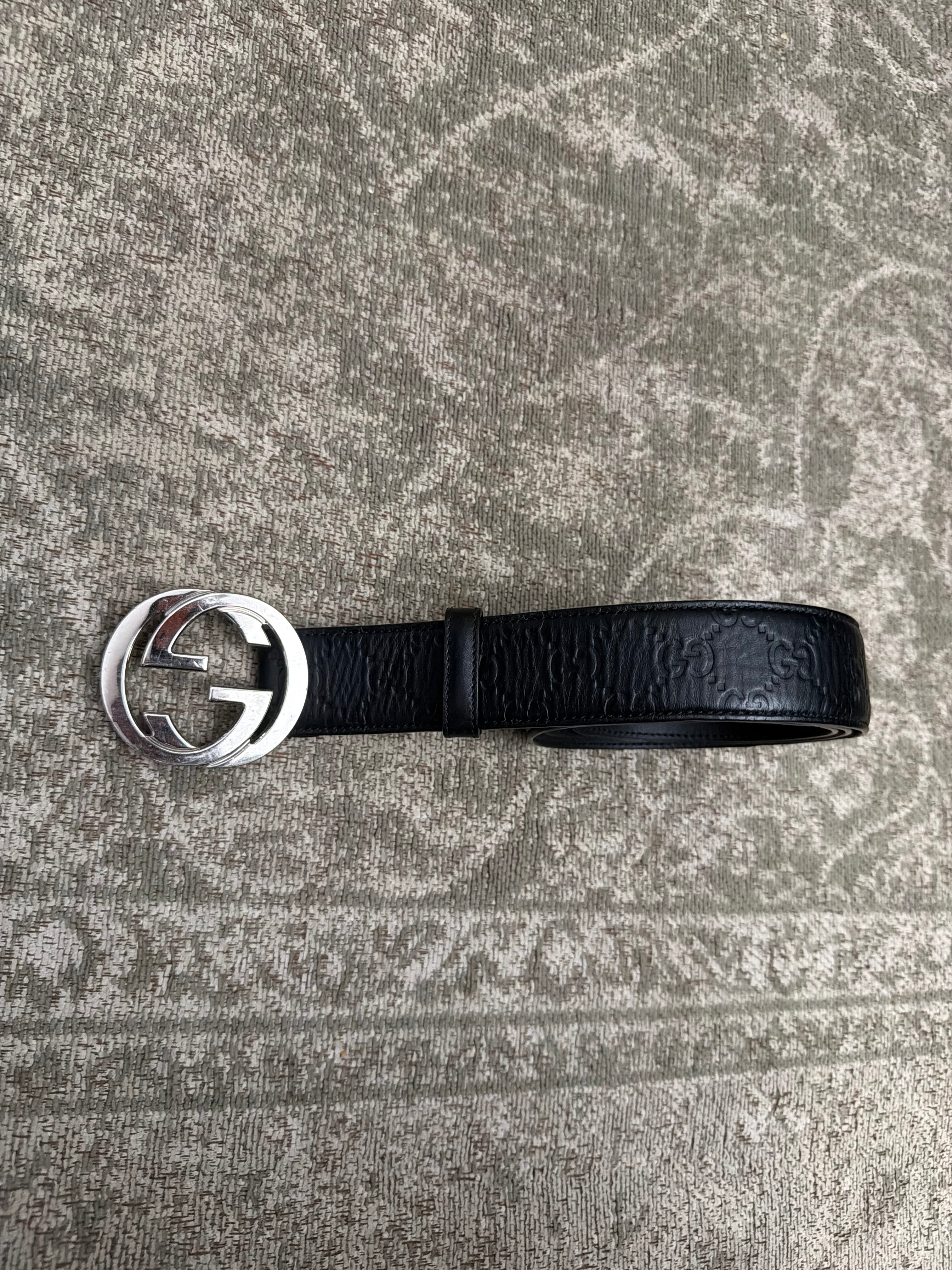 Gucci Interlocking G Monogram Signature Belt Black Silver Monogram