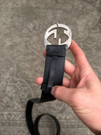 Gucci Interlocking G Monogram Signature Belt Black Silver Monogram