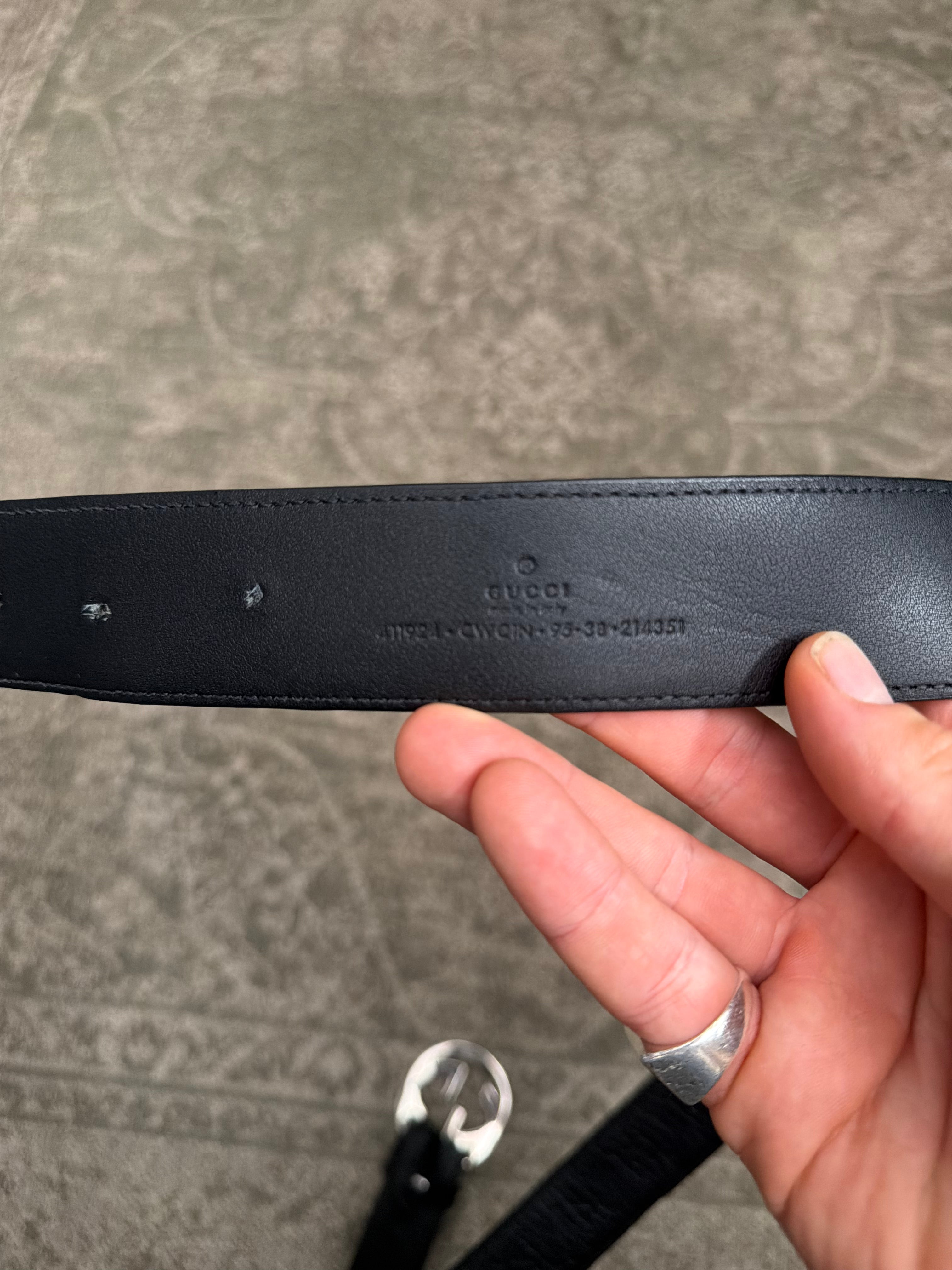 Gucci Interlocking G Monogram Signature Belt Black Silver Monogram