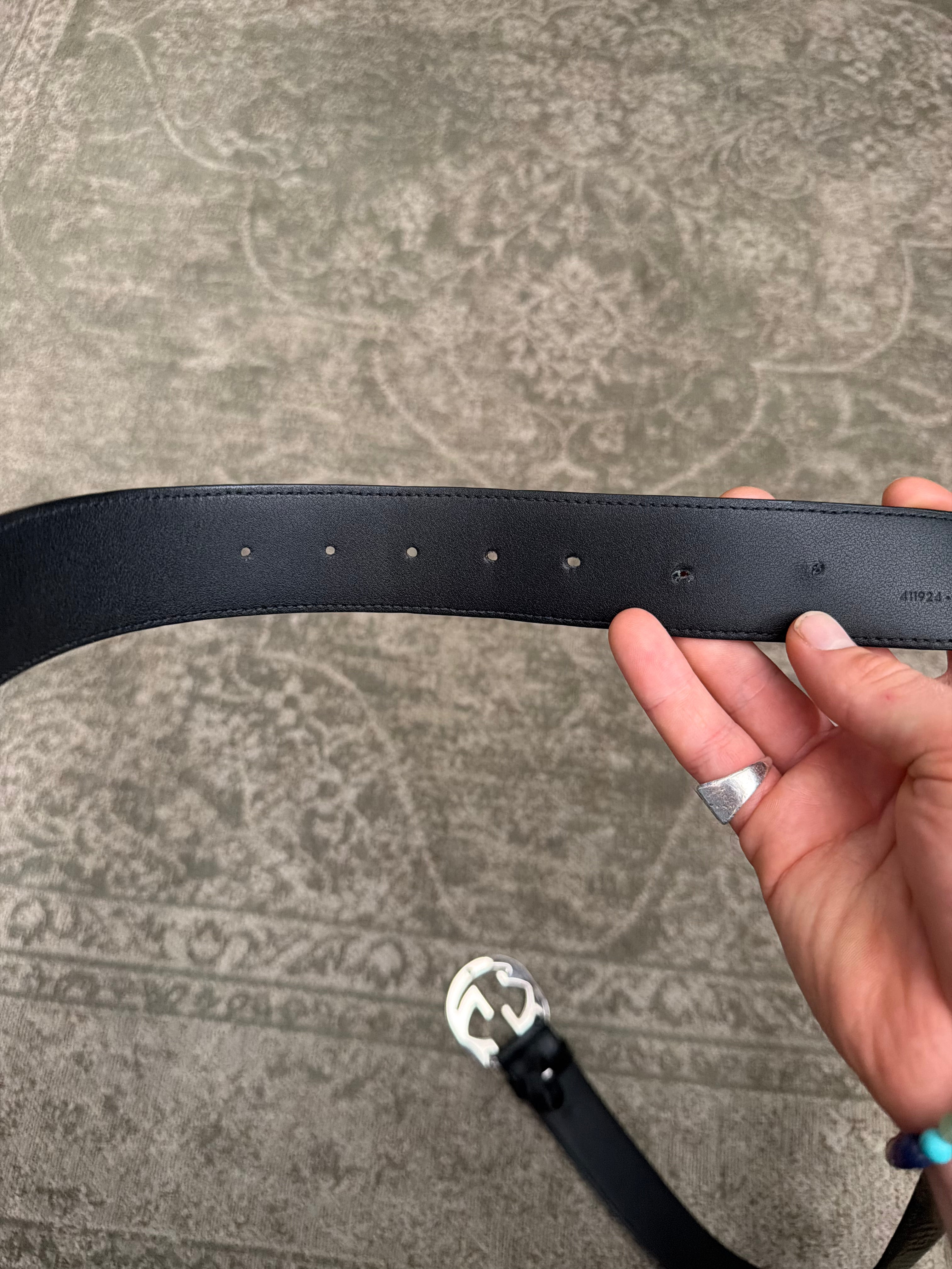 Gucci Interlocking G Monogram Signature Belt Black Silver Monogram
