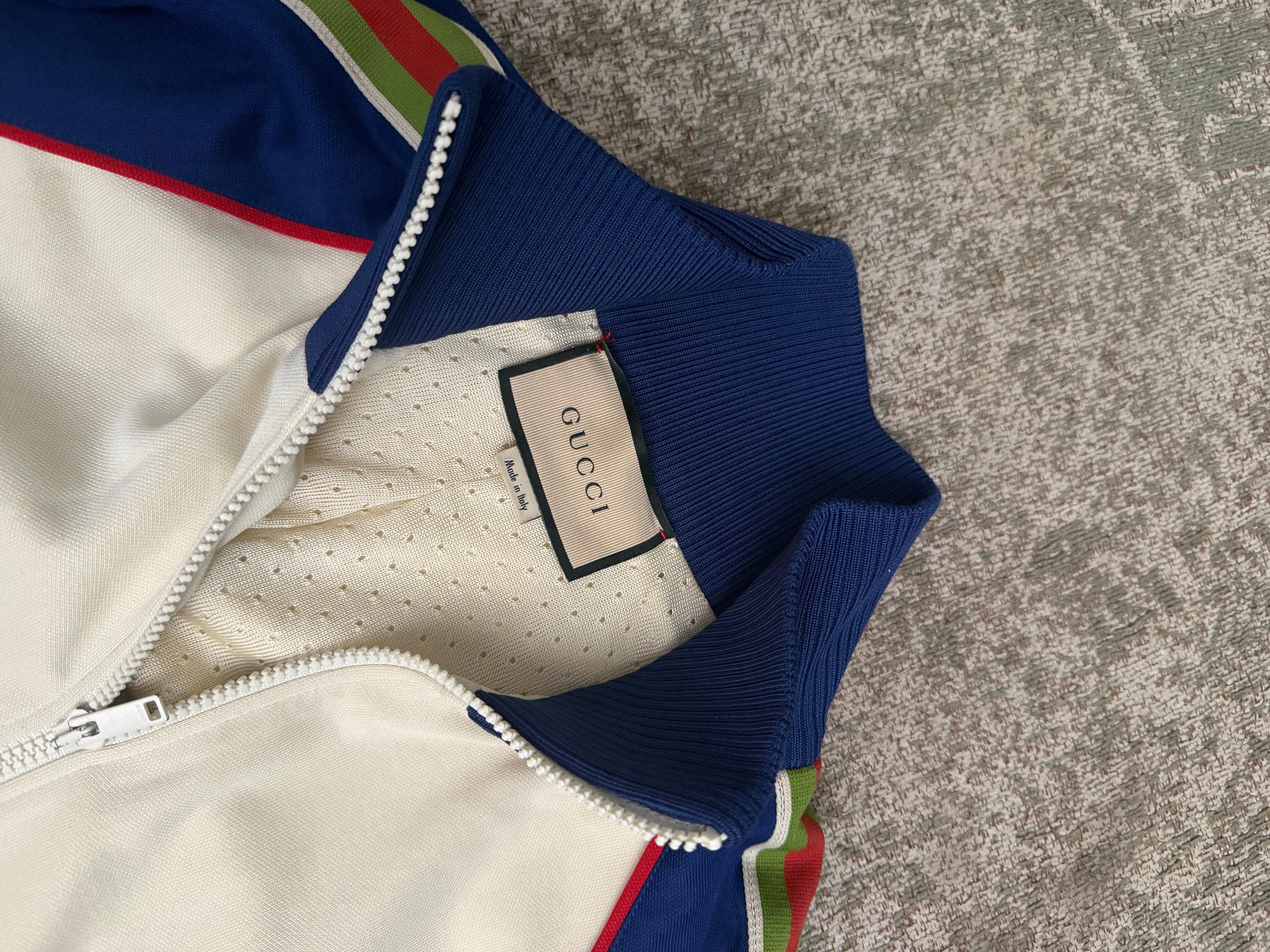 Gucci Technical Jersey Track Jacket Cotton Cream Navy Red
