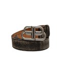 Balenciaga BB Large Leather Black Distressed Belt