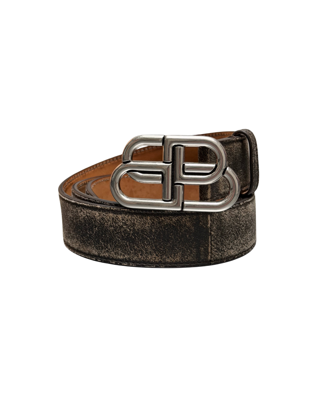Balenciaga BB Large Leather Black Distressed Belt