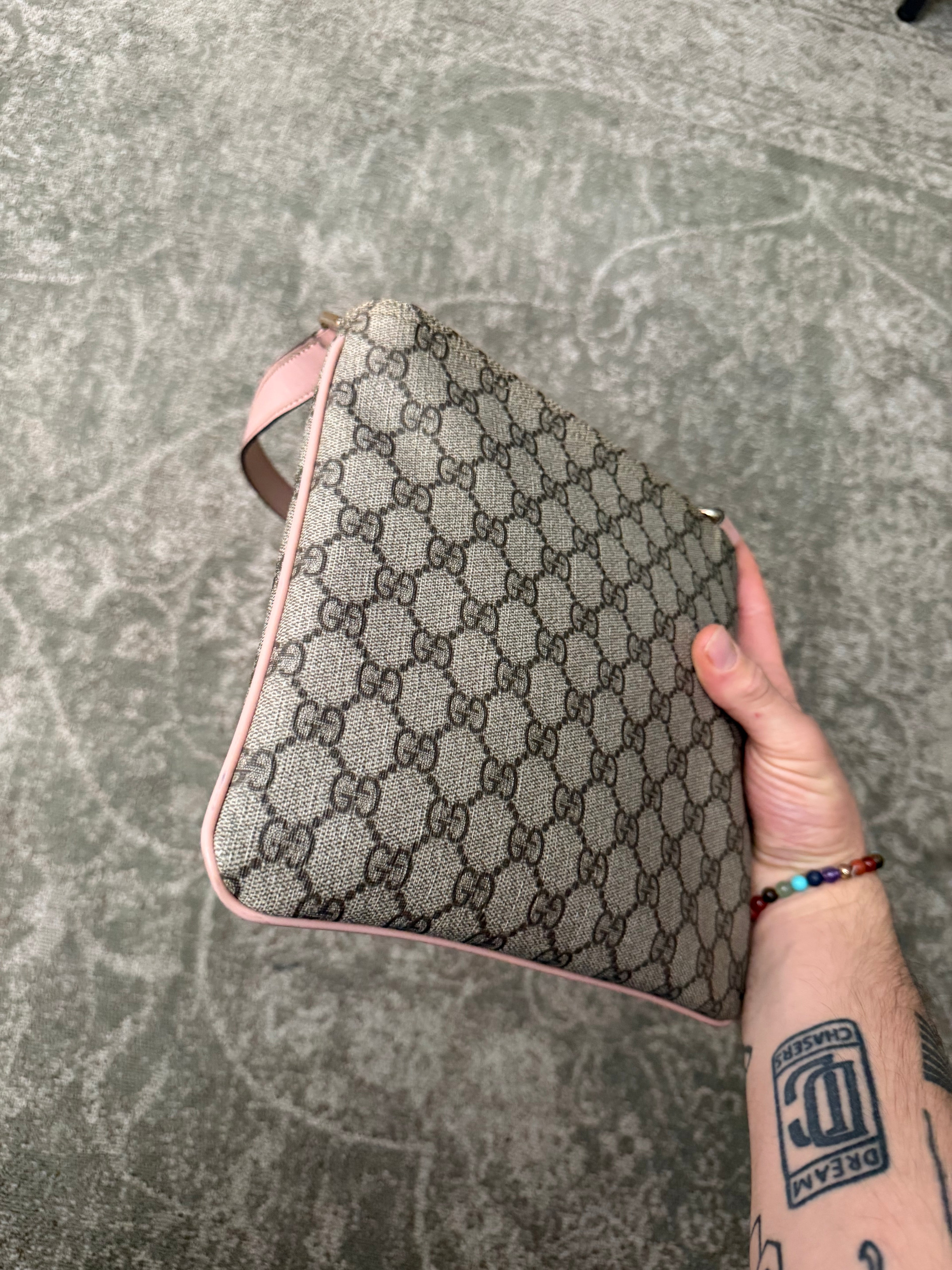 Gucci GG Supreme Canvas Crossbody Bag Beige Pink