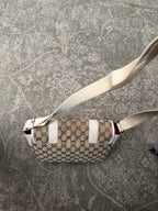 Gucci GG Canvas White Leather Shoulderbag Doublestrap Beige