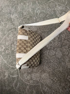 Gucci GG Canvas White Leather Shoulderbag Doublestrap Beige