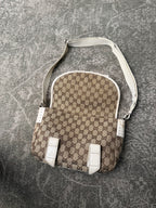 Gucci GG Canvas White Leather Shoulderbag Doublestrap Beige
