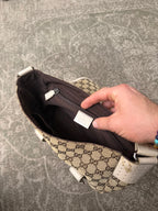 Gucci GG Canvas White Leather Shoulderbag Doublestrap Beige