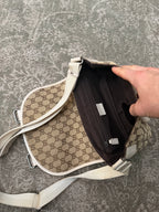 Gucci GG Canvas White Leather Shoulderbag Doublestrap Beige