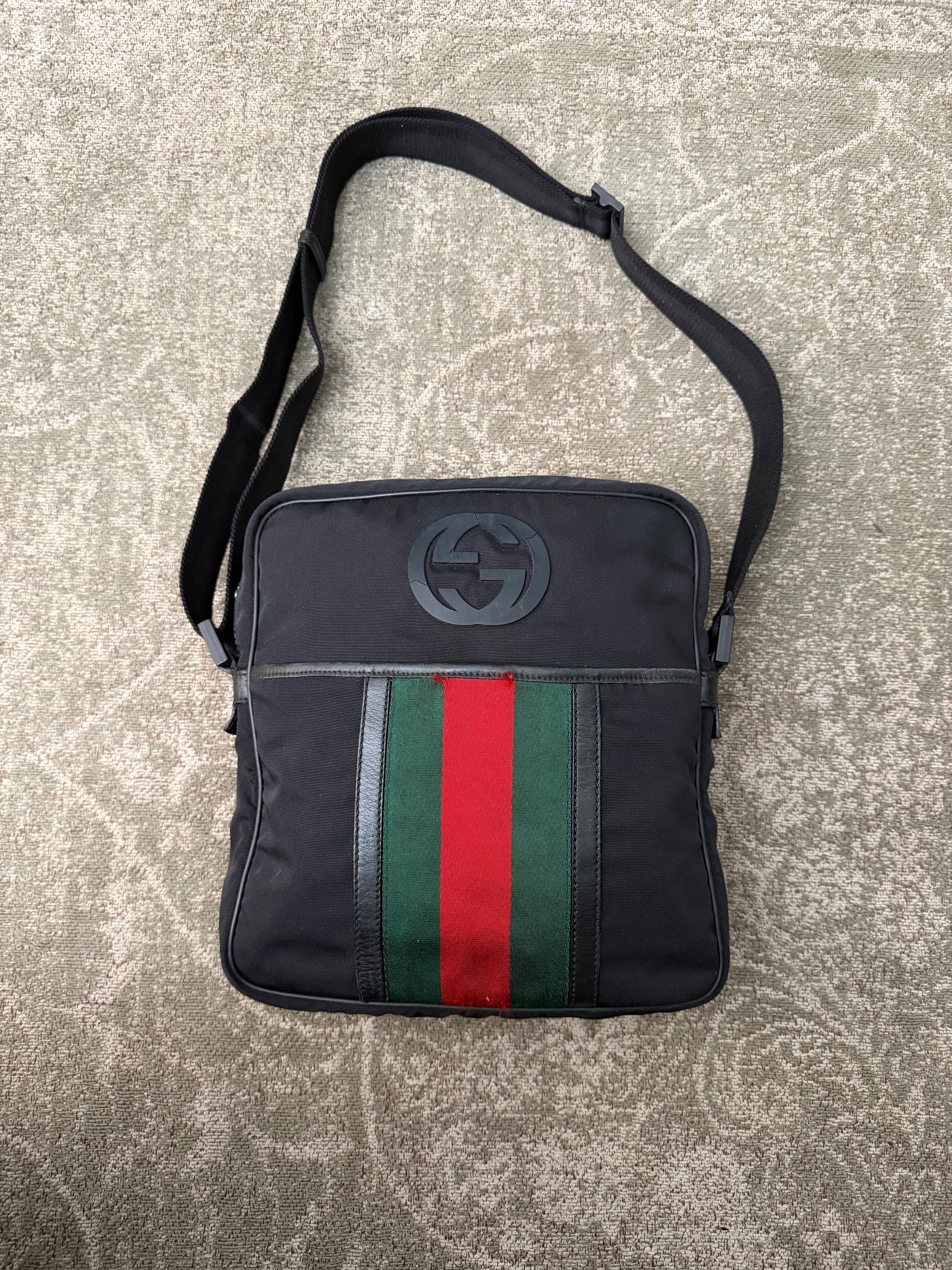 Gucci Nylon Interlocking G Web Messenger Bag Black