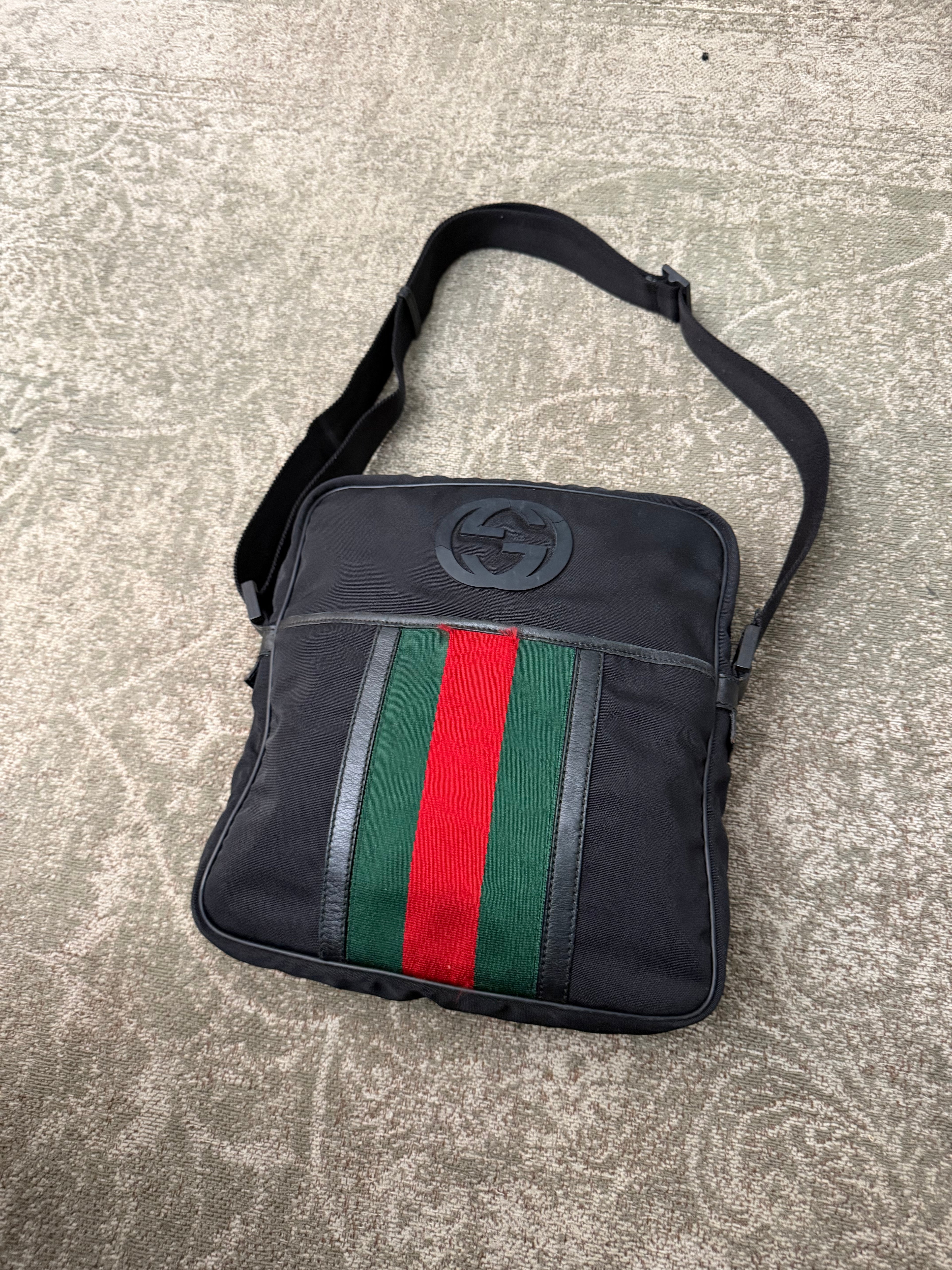 Gucci Nylon Interlocking G Web Messenger Bag Black
