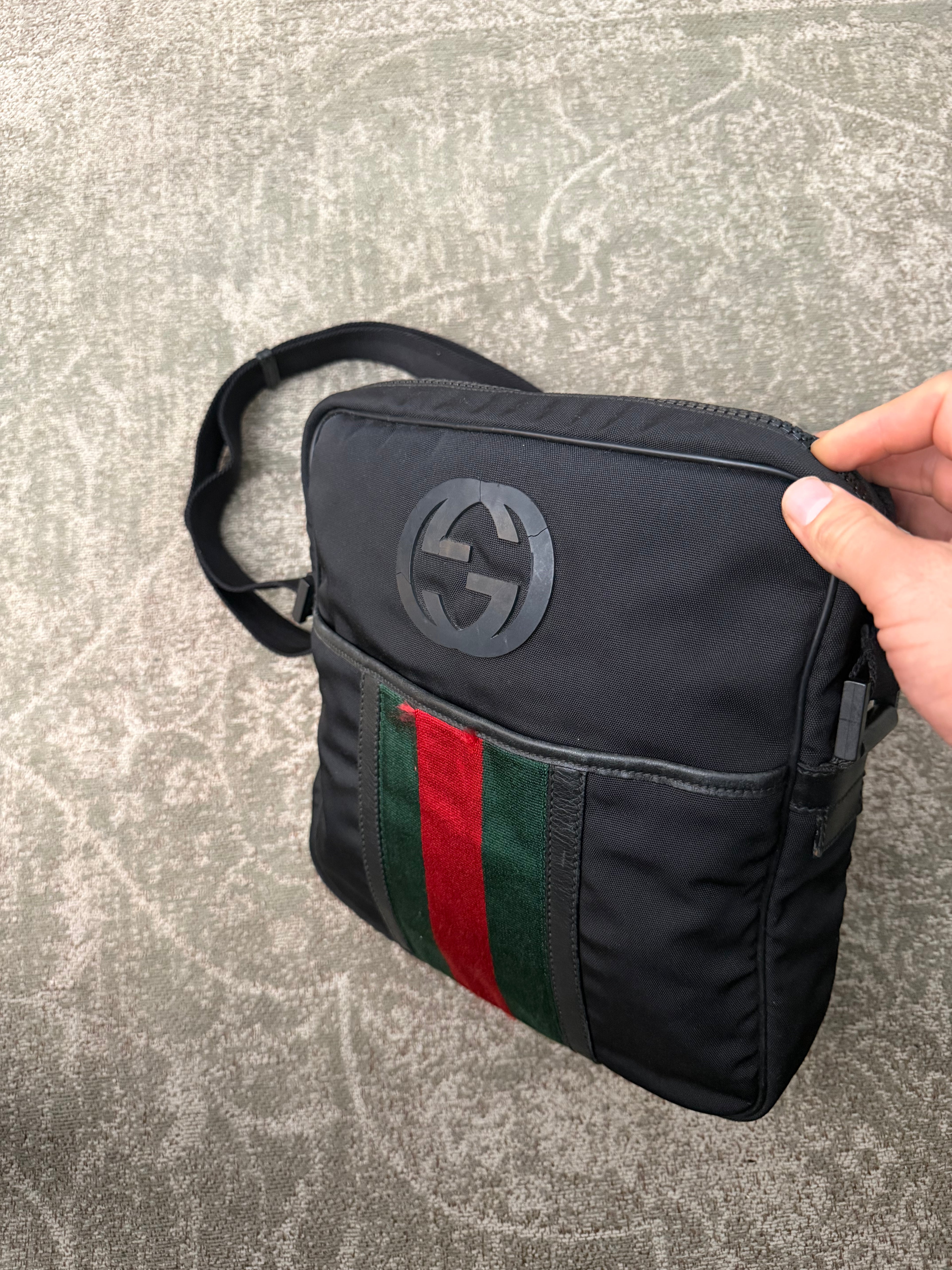 Gucci Nylon Interlocking G Web Messenger Bag Black