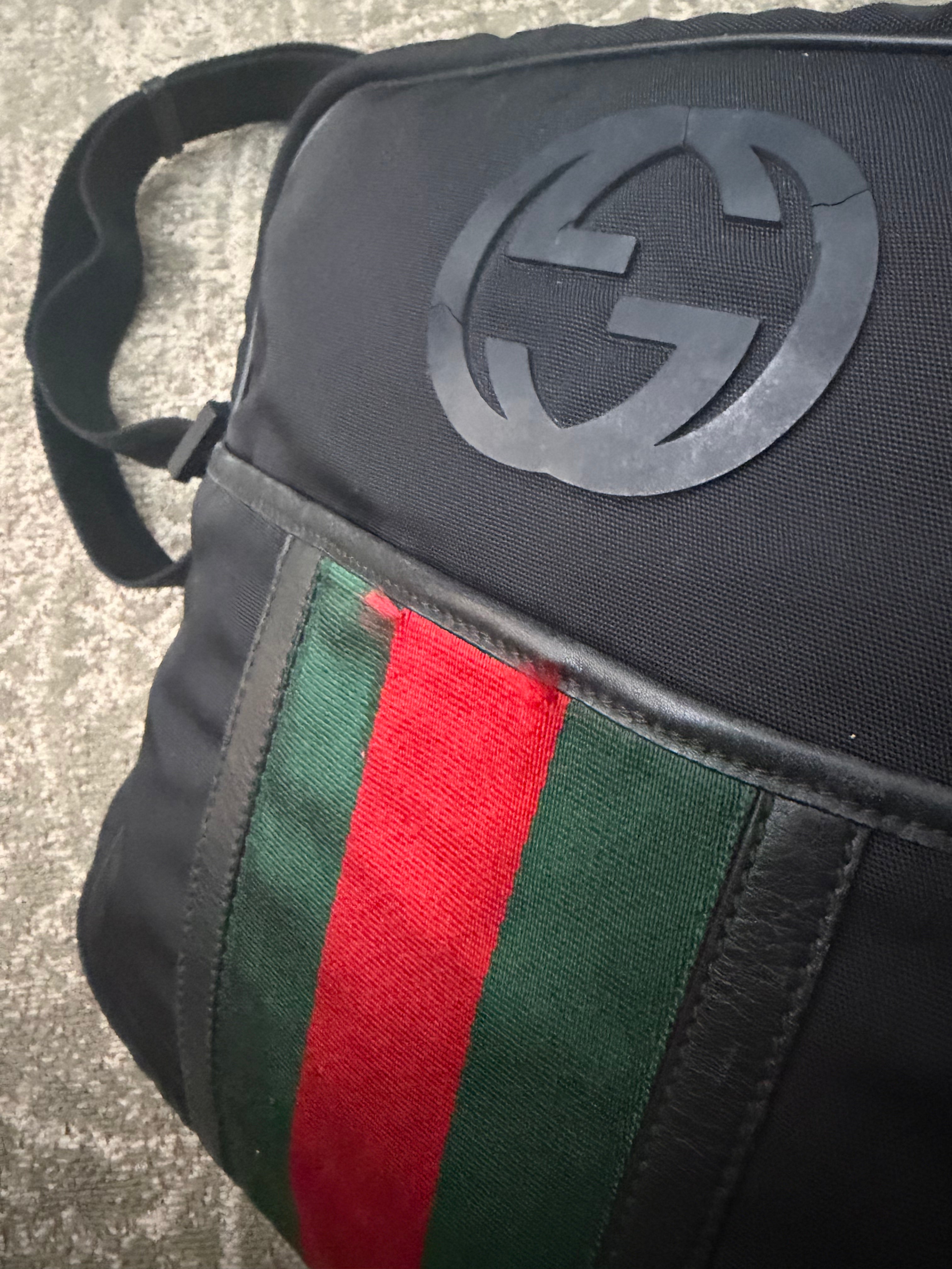 Gucci Nylon Interlocking G Web Messenger Bag Black