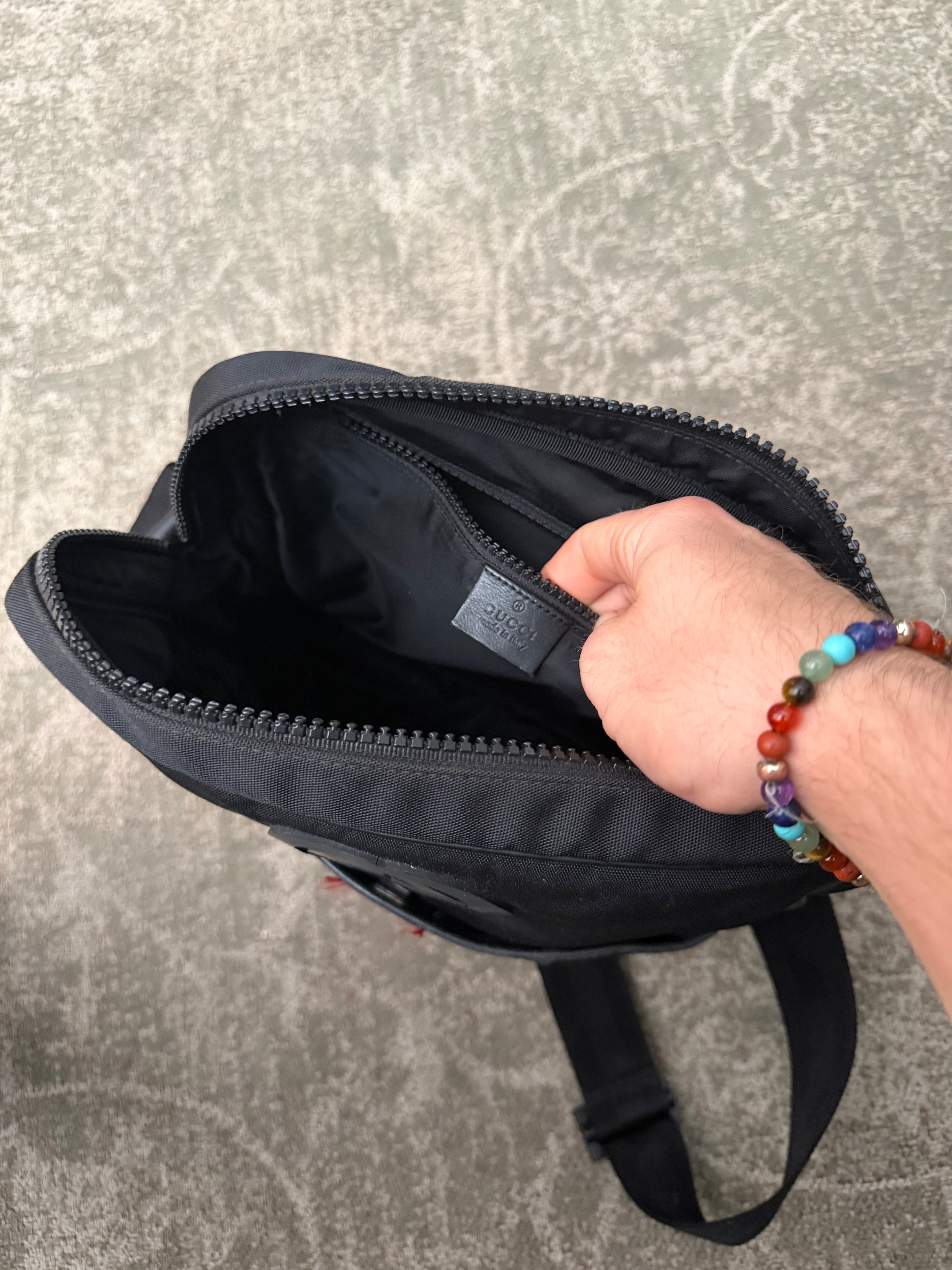 Gucci Nylon Interlocking G Web Messenger Bag Black