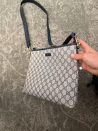 Gucci GG Supreme Zip Top Shoulderbag Beige Navy Strap