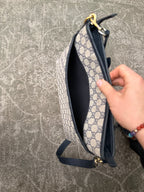 Gucci GG Supreme Zip Top Shoulderbag Beige Navy Strap