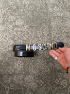Moschino Belt Black Leather Gold Lettering