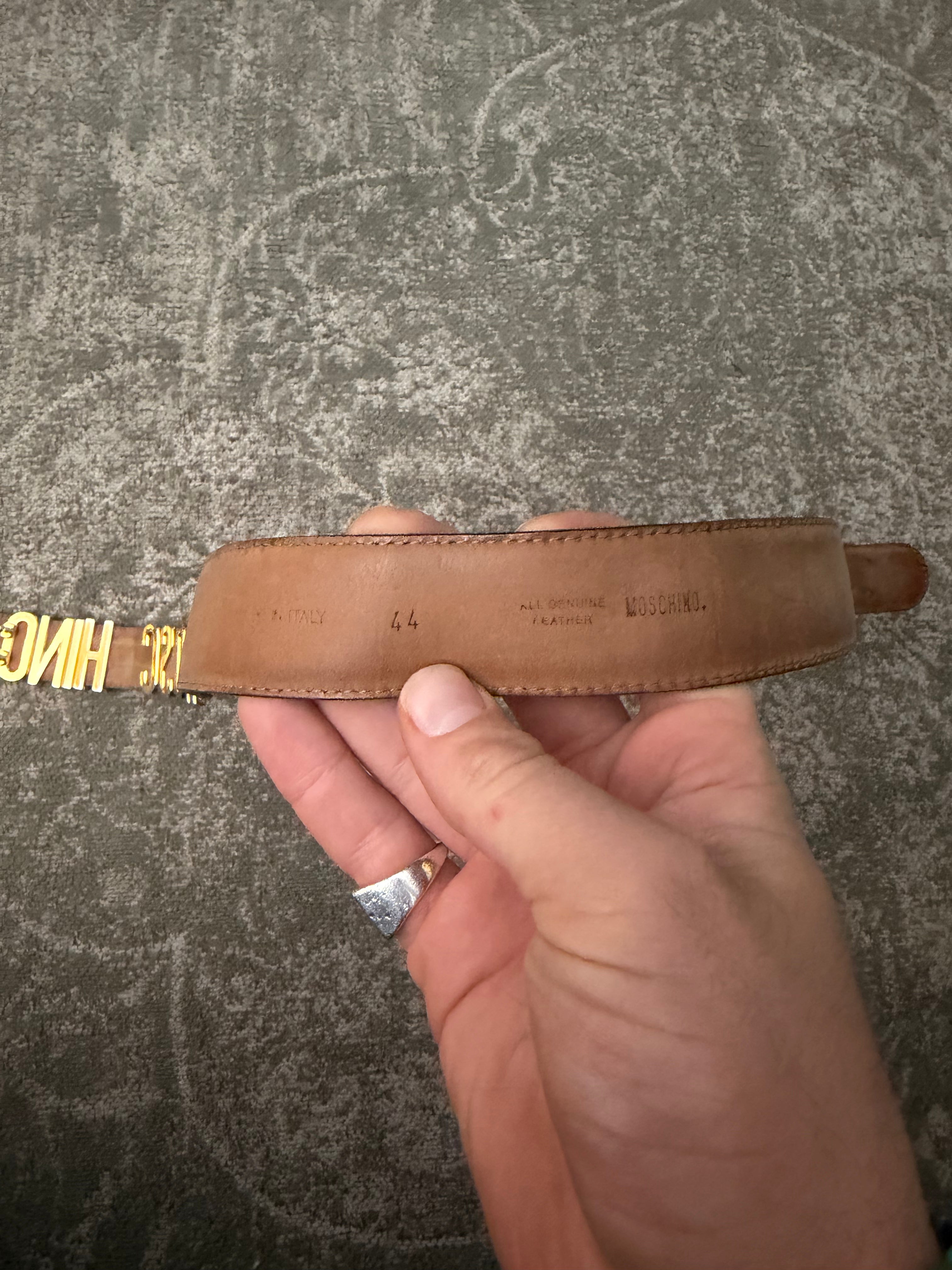Moschino Belt Black Leather Gold Lettering