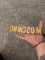 Moschino Belt Black Leather Gold Lettering