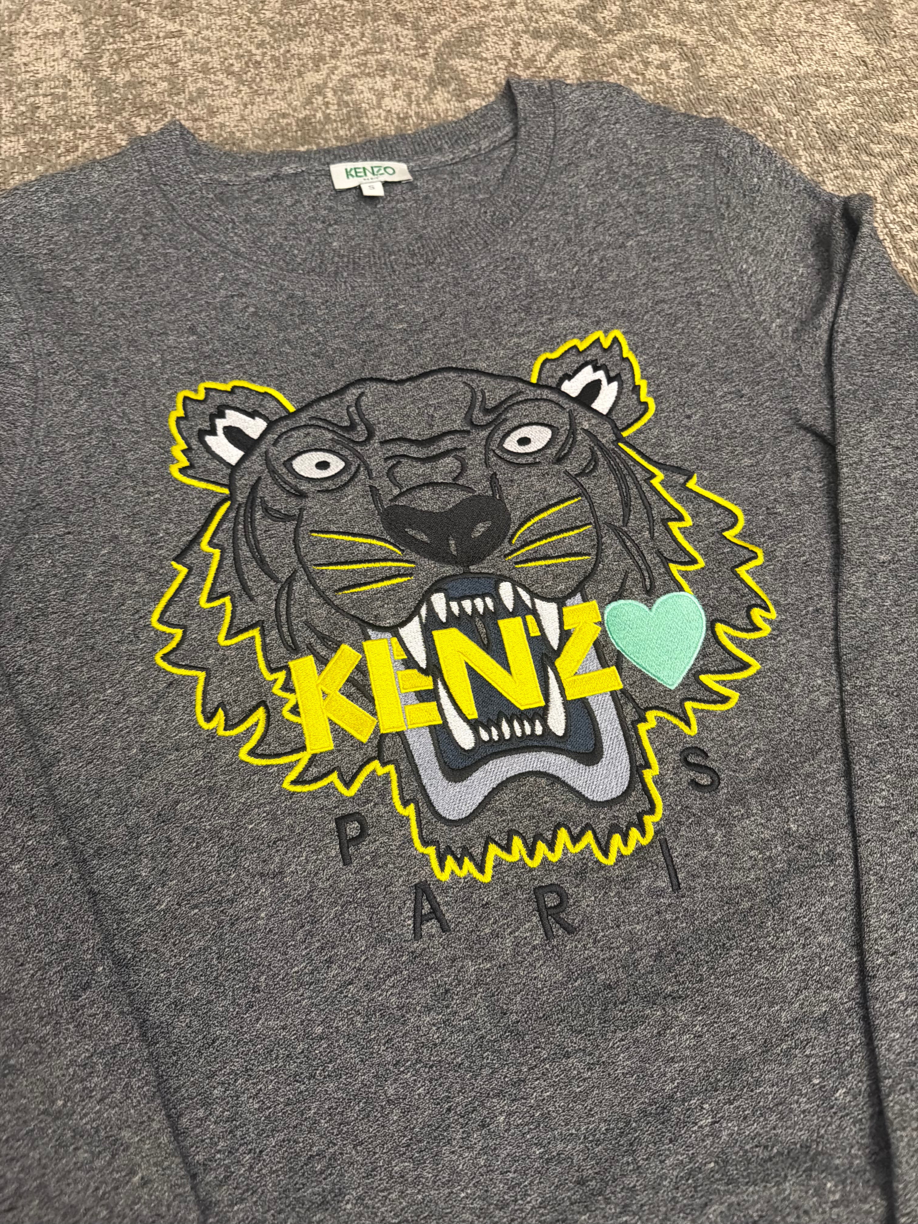 Kenzo Love Crewneck Tiger Dark Grey Yellow Embroidery