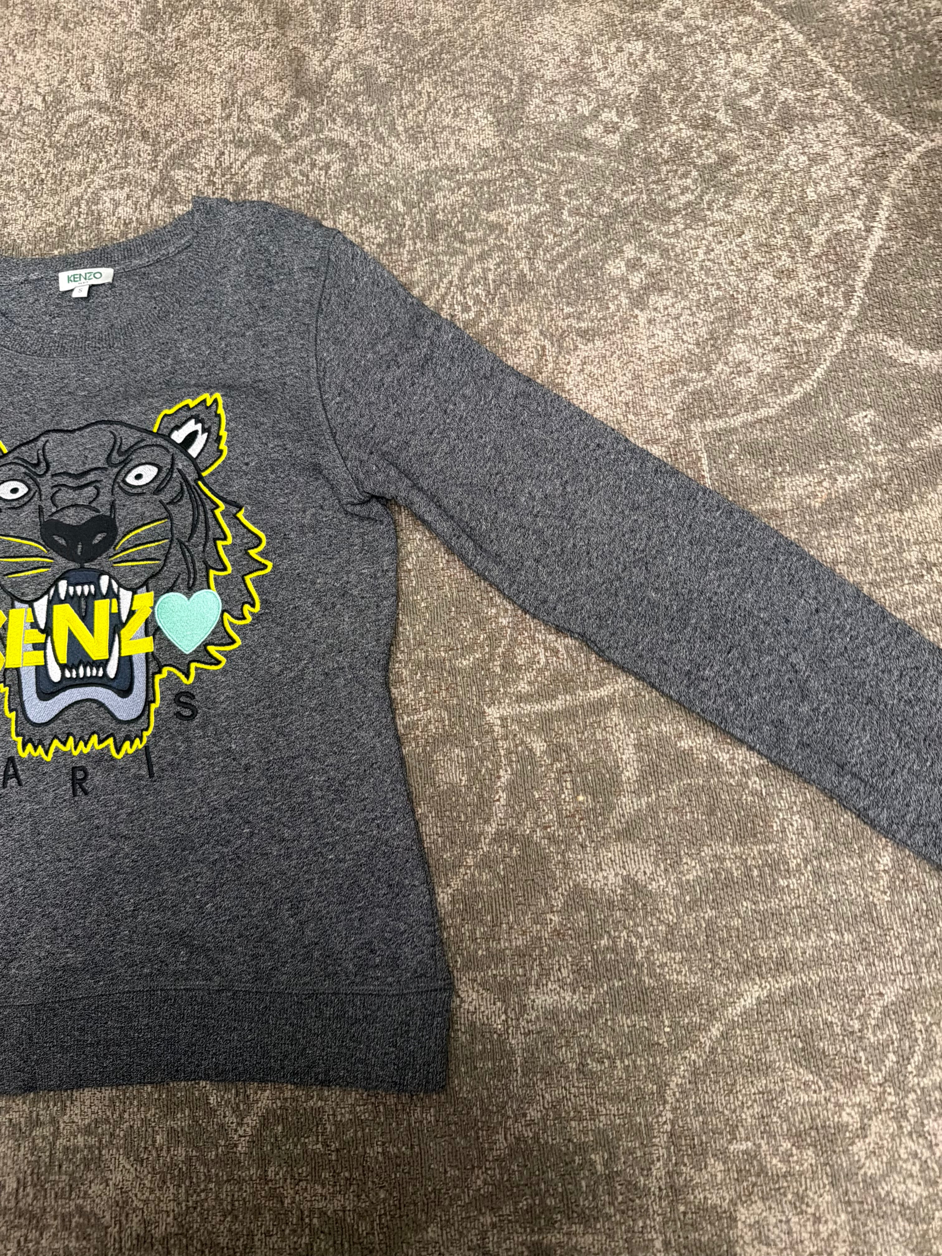Kenzo Love Crewneck Tiger Dark Grey Yellow Embroidery