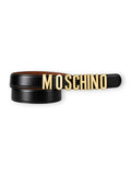 Moschino Belt Black Leather Gold Lettering
