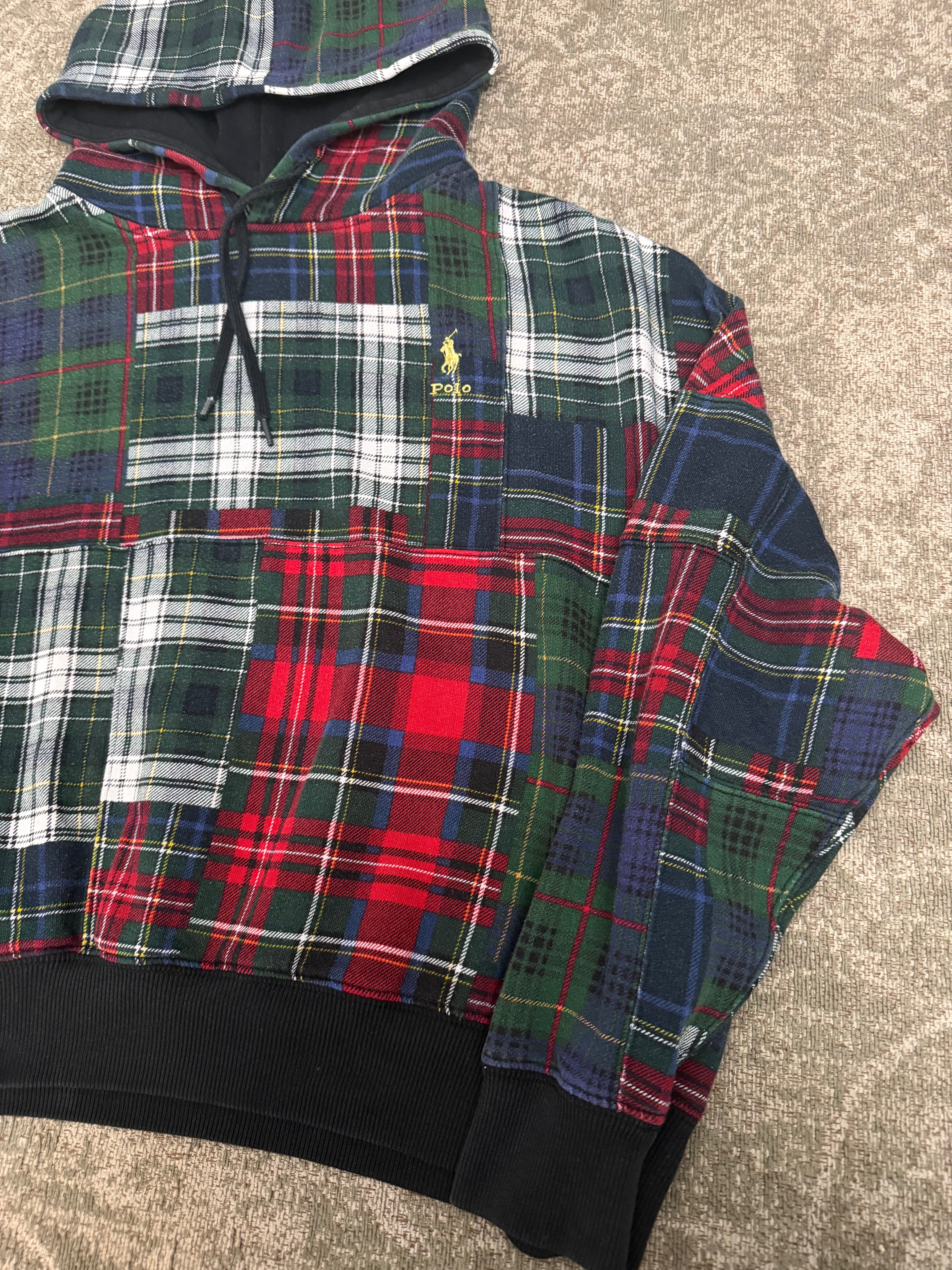 Polo Ralph Lauren Patchwork Plaid Hoodie Red Green