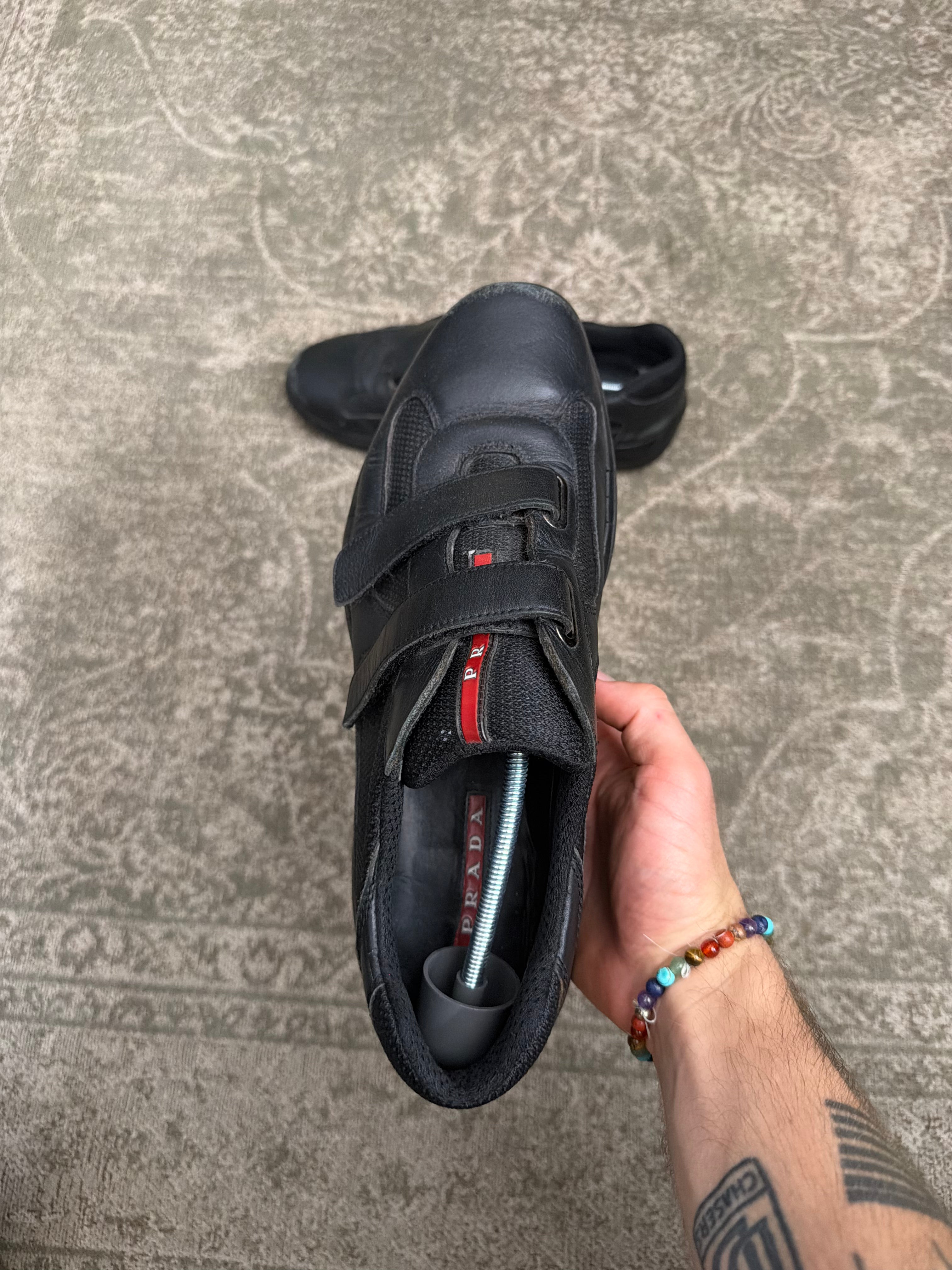 Prada Cup Sneaker Velcro Touch Strap Triple Black